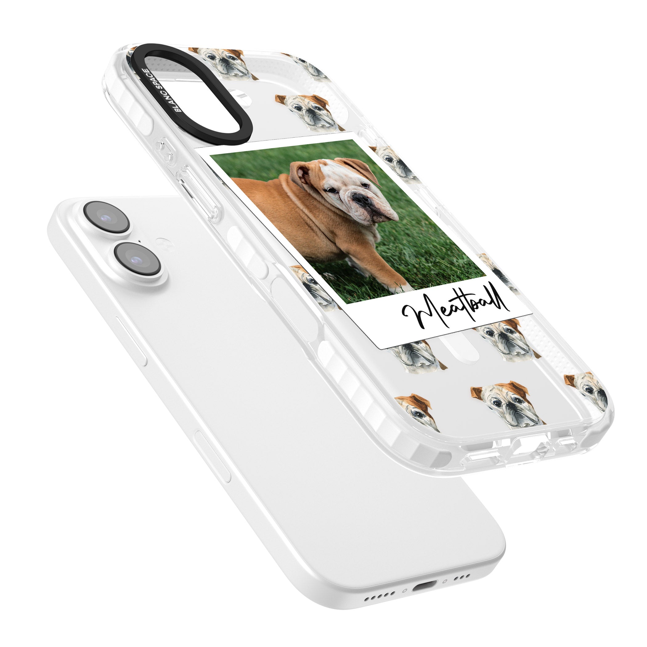 Personalised English Bulldog Instant Camera Photo iPhone 17 Impact Pro Clear Phone Case Colours