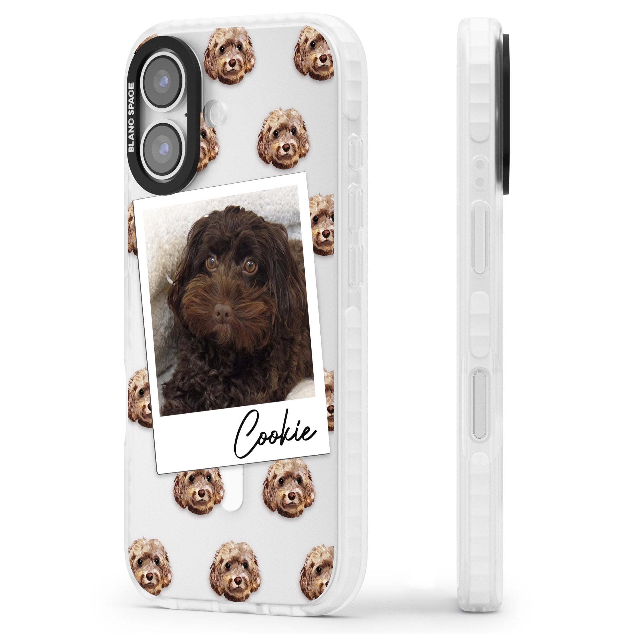 Personalised Brown Cockapoo Instant Camera Photo iPhone 17 Impact Pro Clear Phone Case Side Profile