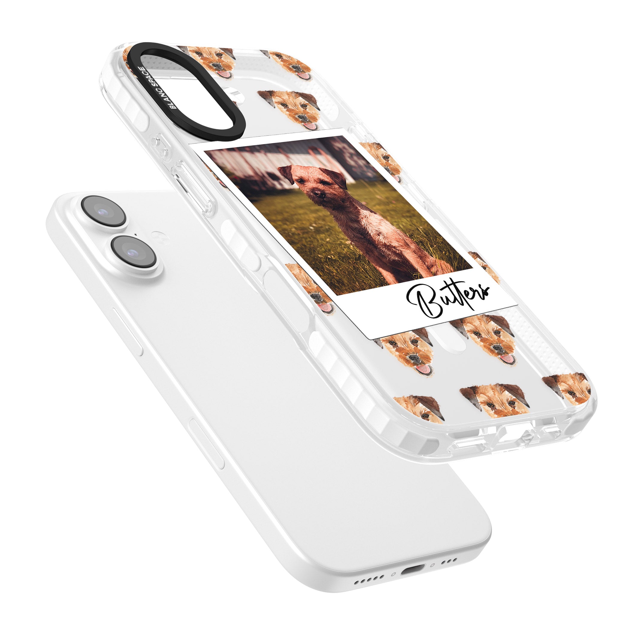 Personalised Border Terrier Instant Camera Photo iPhone 17 Impact Pro Clear Phone Case Colours