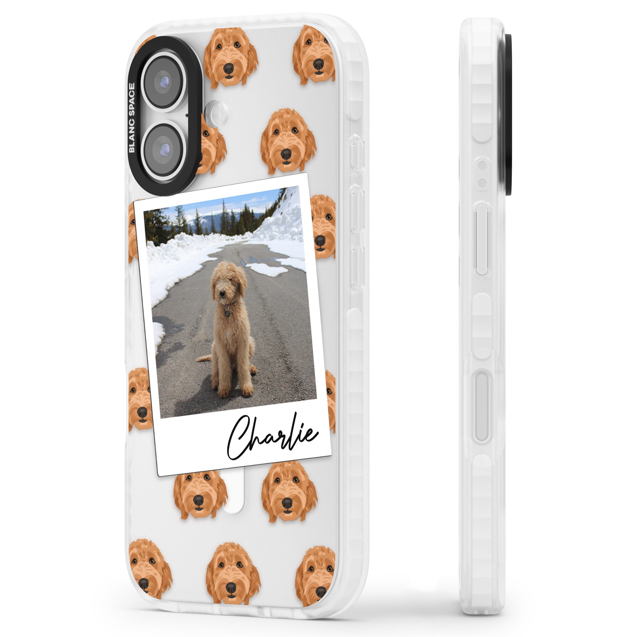 Personalised Golden Doodle Dog Photo iPhone 17 Impact Pro Clear Phone Case Side Profile
