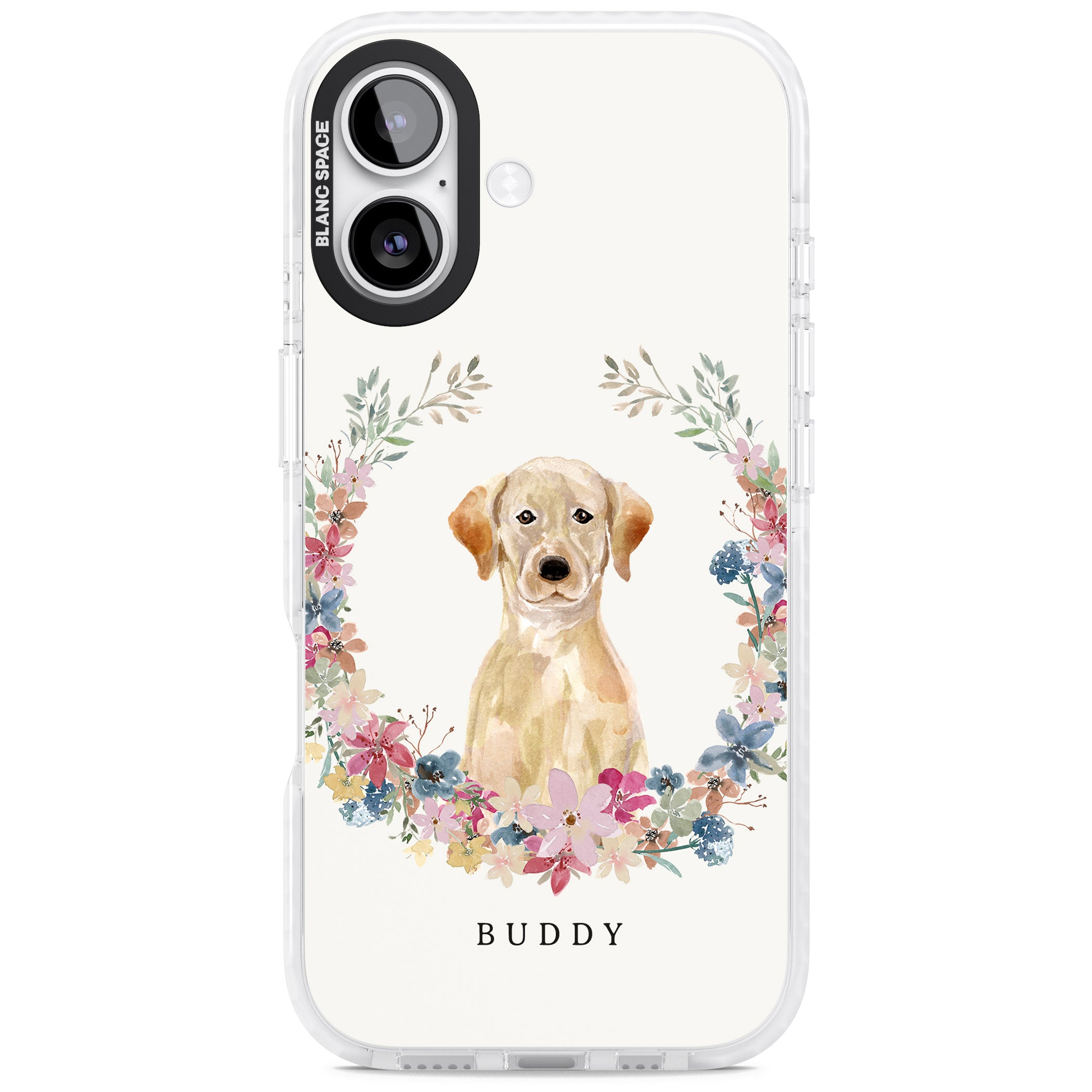 Personalised Yellow Labrador Retriever Floral Portrait iPhone 17 Impact Pro Clear Phone Case