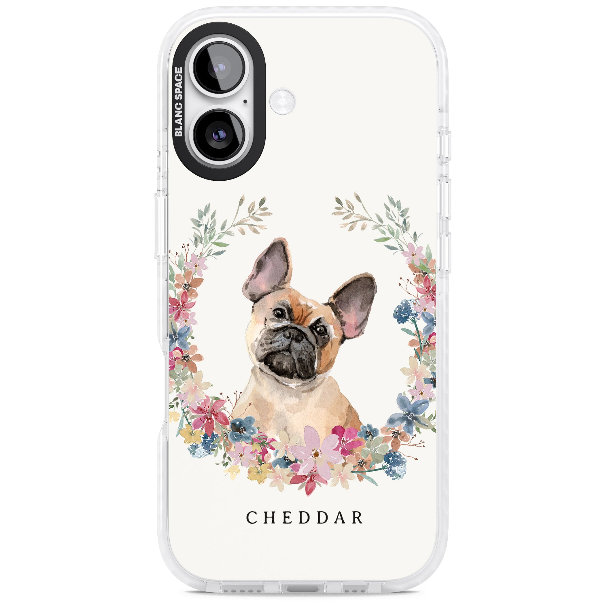 Personalised Tan French Bulldog Floral Portrait iPhone 17 Impact Pro Clear Phone Case