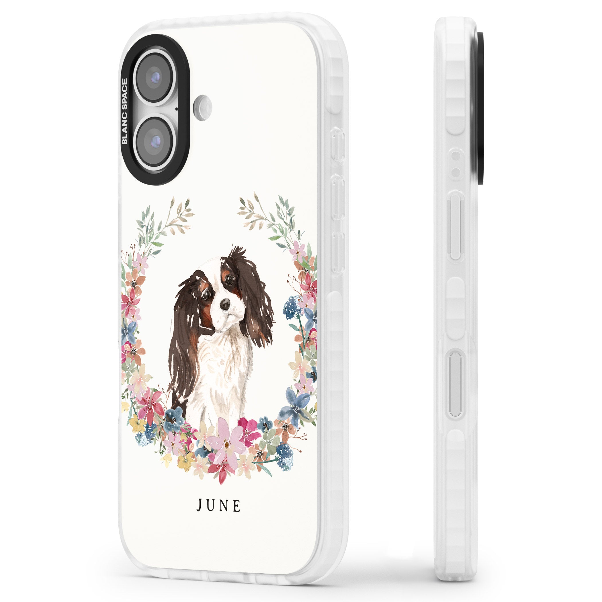 Personalised King Charles Floral Portrait iPhone 17 Impact Pro Clear Phone Case Side Profile