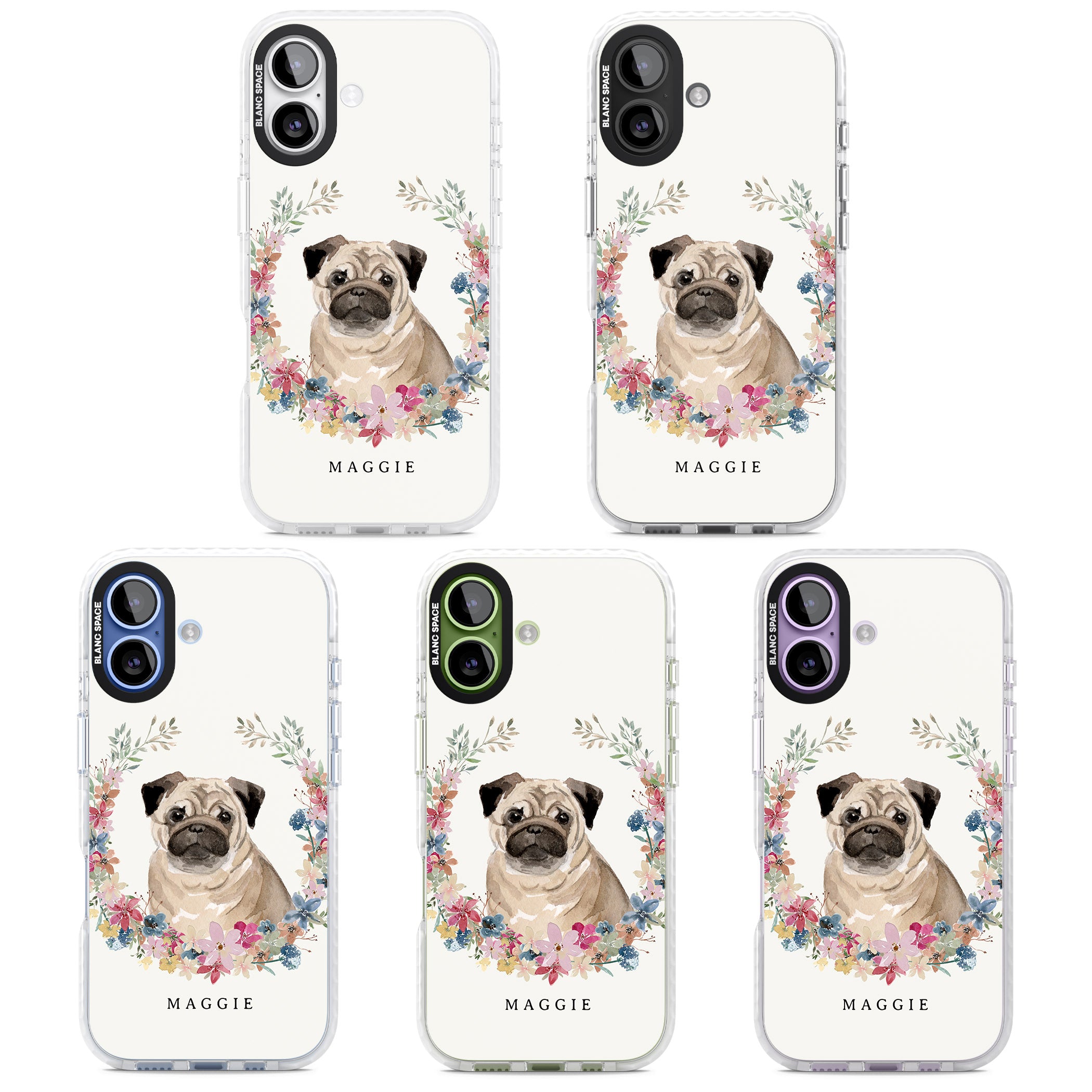 Personalised Pug Floral Portrait iPhone 17 Impact Pro Clear Phone Case APT Impact Protection