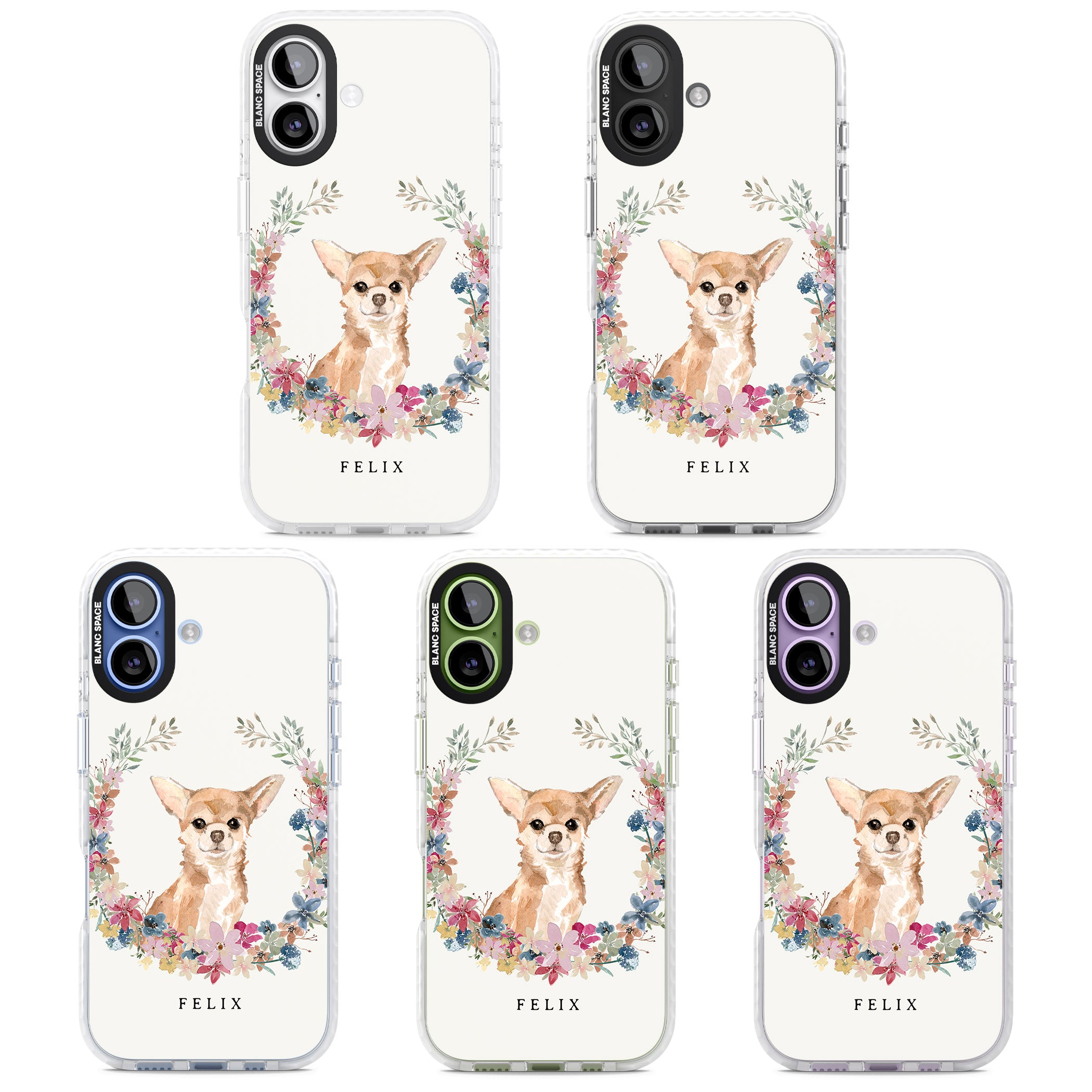 Personalised Chihuahua Floral Portrait iPhone 17 Impact Pro Clear Phone Case APT Impact Protection