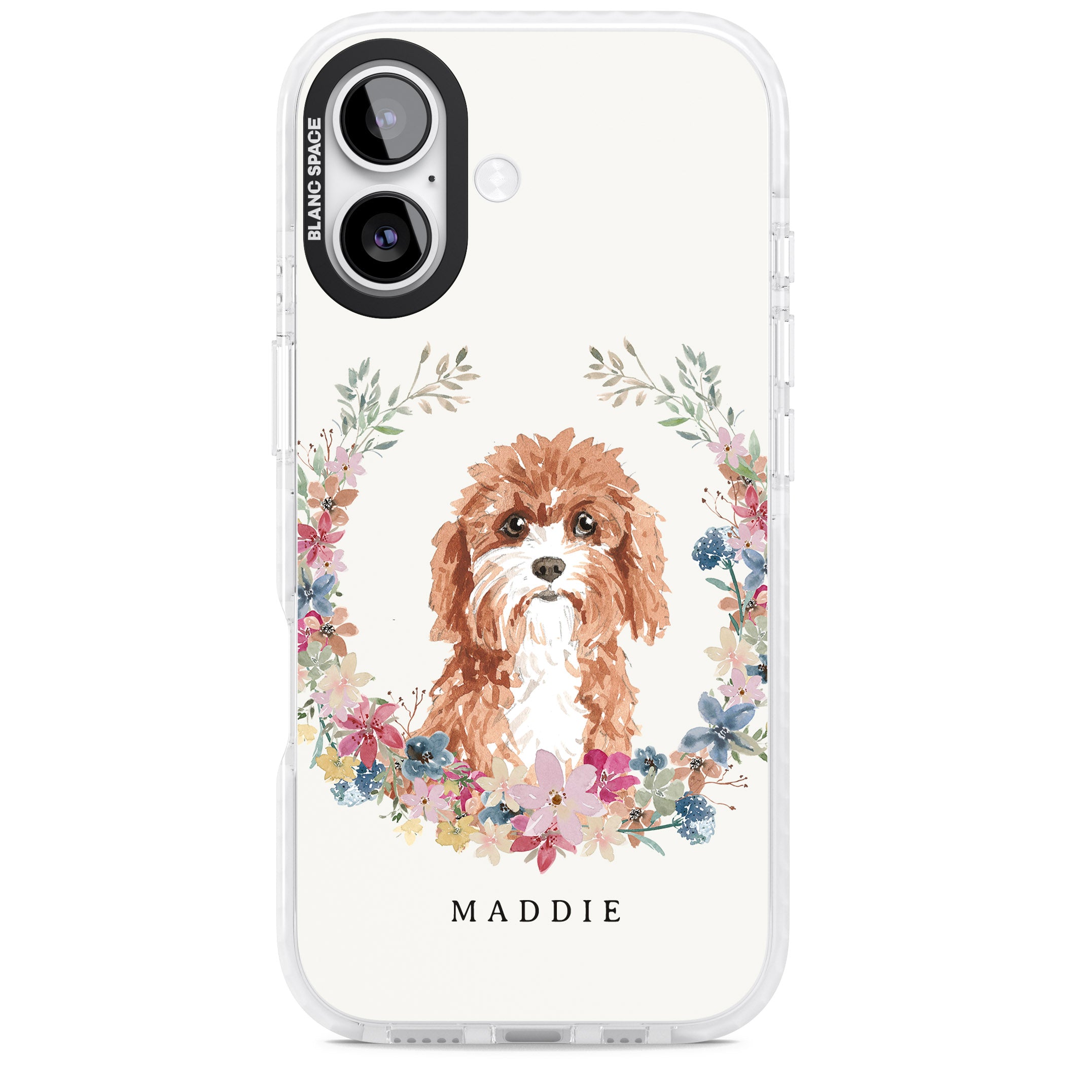 Personalised Cavapoo Floral Portrait iPhone 17 Impact Pro Clear Phone Case