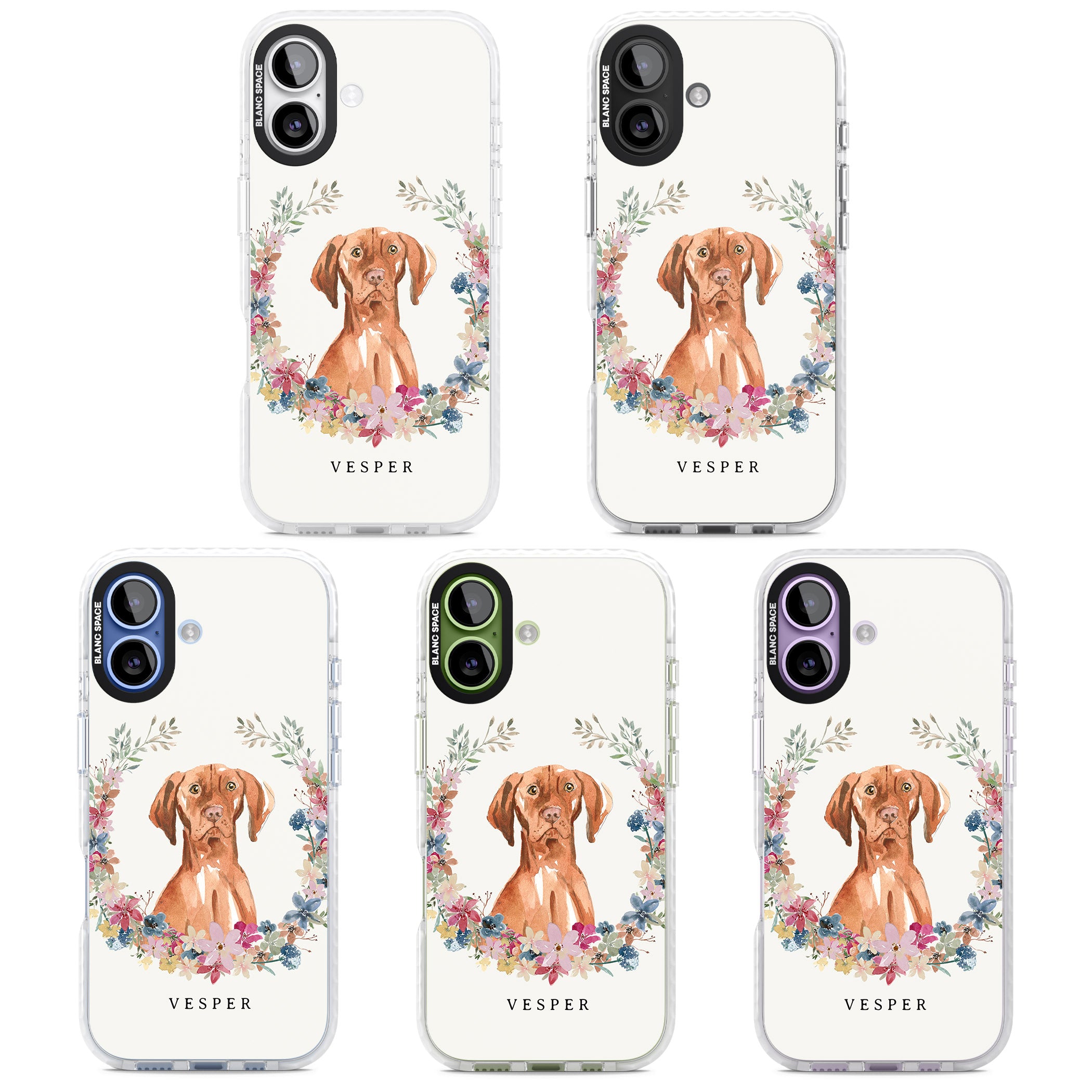 Personalised Hungarian Vizsla Floral Portrait iPhone 17 Impact Pro Clear Phone Case APT Impact Protection