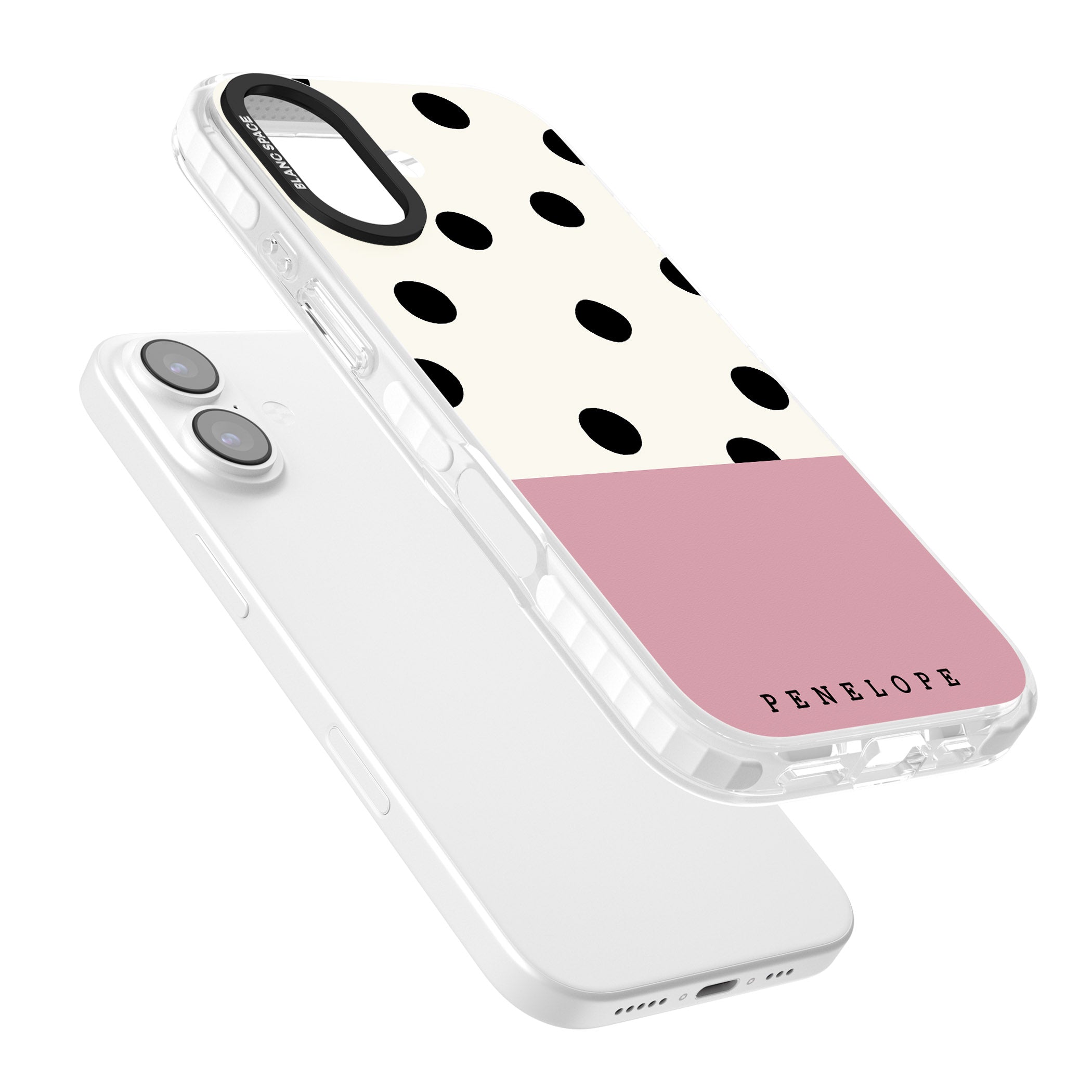 Personalised Pink Border Polka Dot iPhone 17 Impact Pro Clear Phone Case Colours