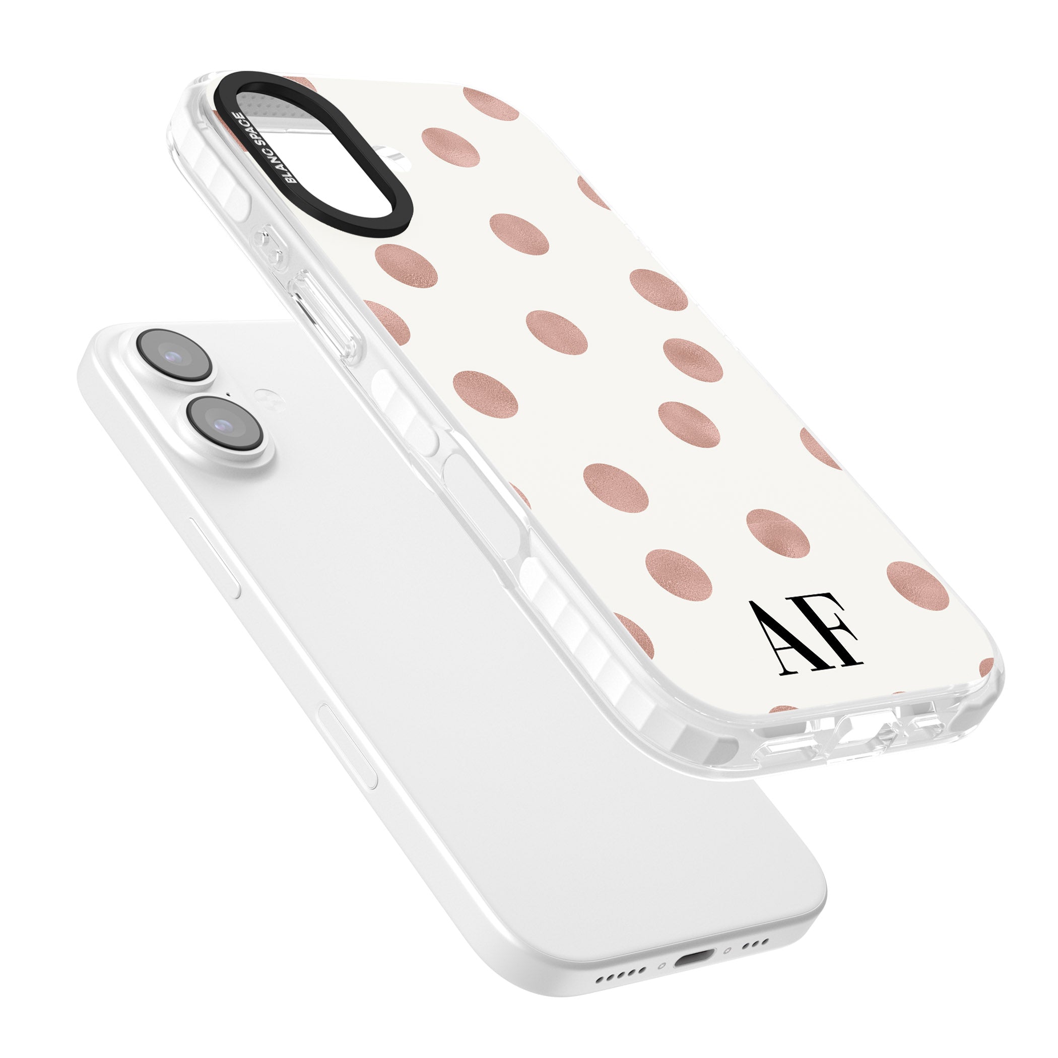 Personalised Rose Gold Dots & Initials iPhone 17 Impact Pro Clear Phone Case Colours