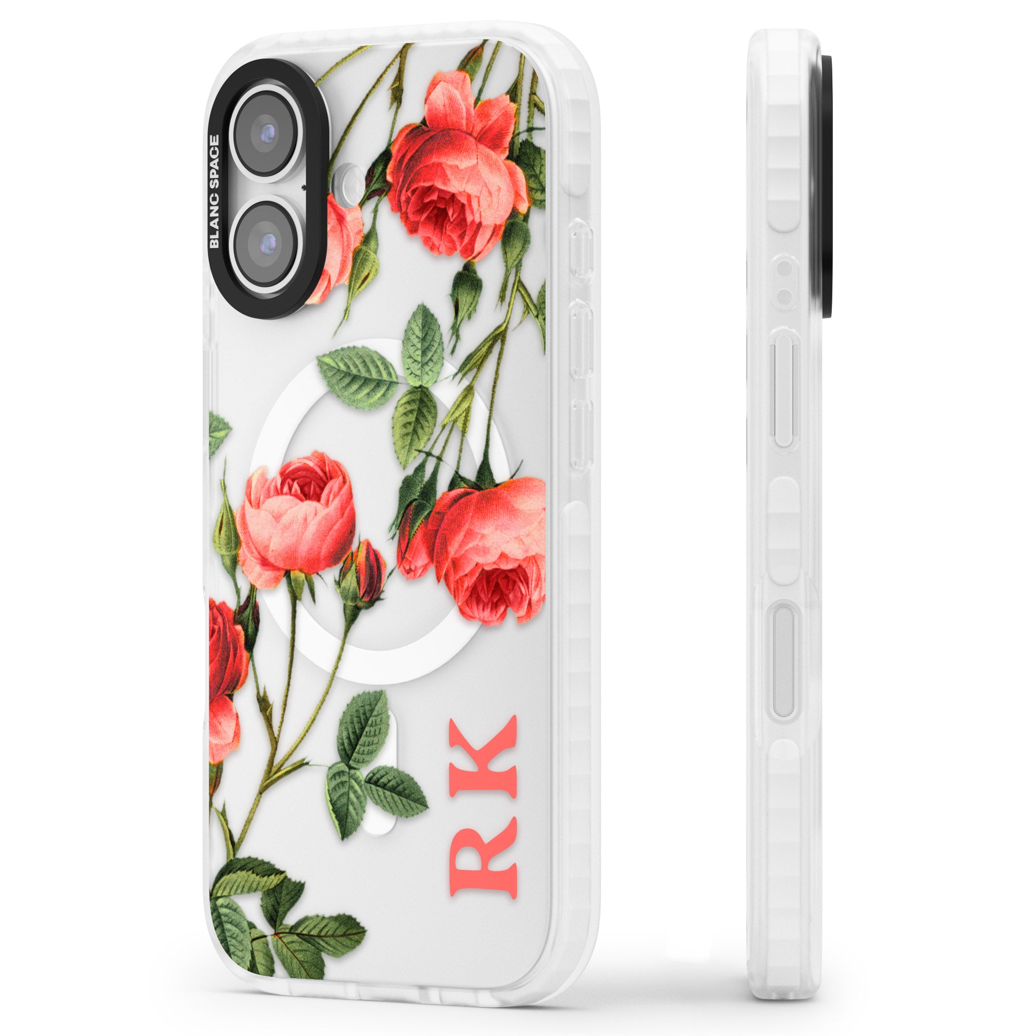 Personalised Vintage Floral Rose iPhone 17 Impact Pro Clear Phone Case Side Profile