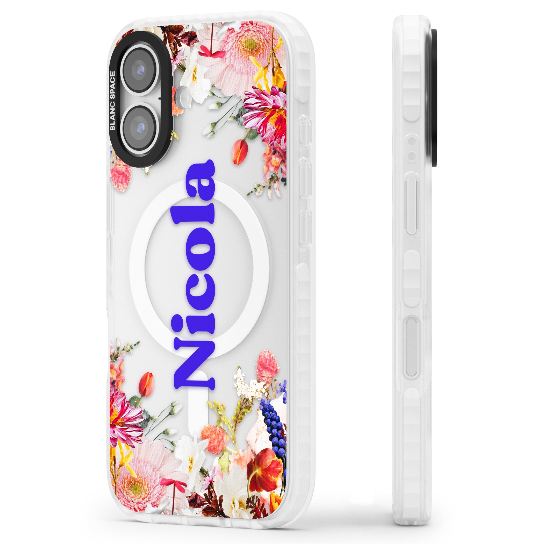 Personalised Floral Name iPhone 17 Impact Pro Clear Phone Case Side Profile