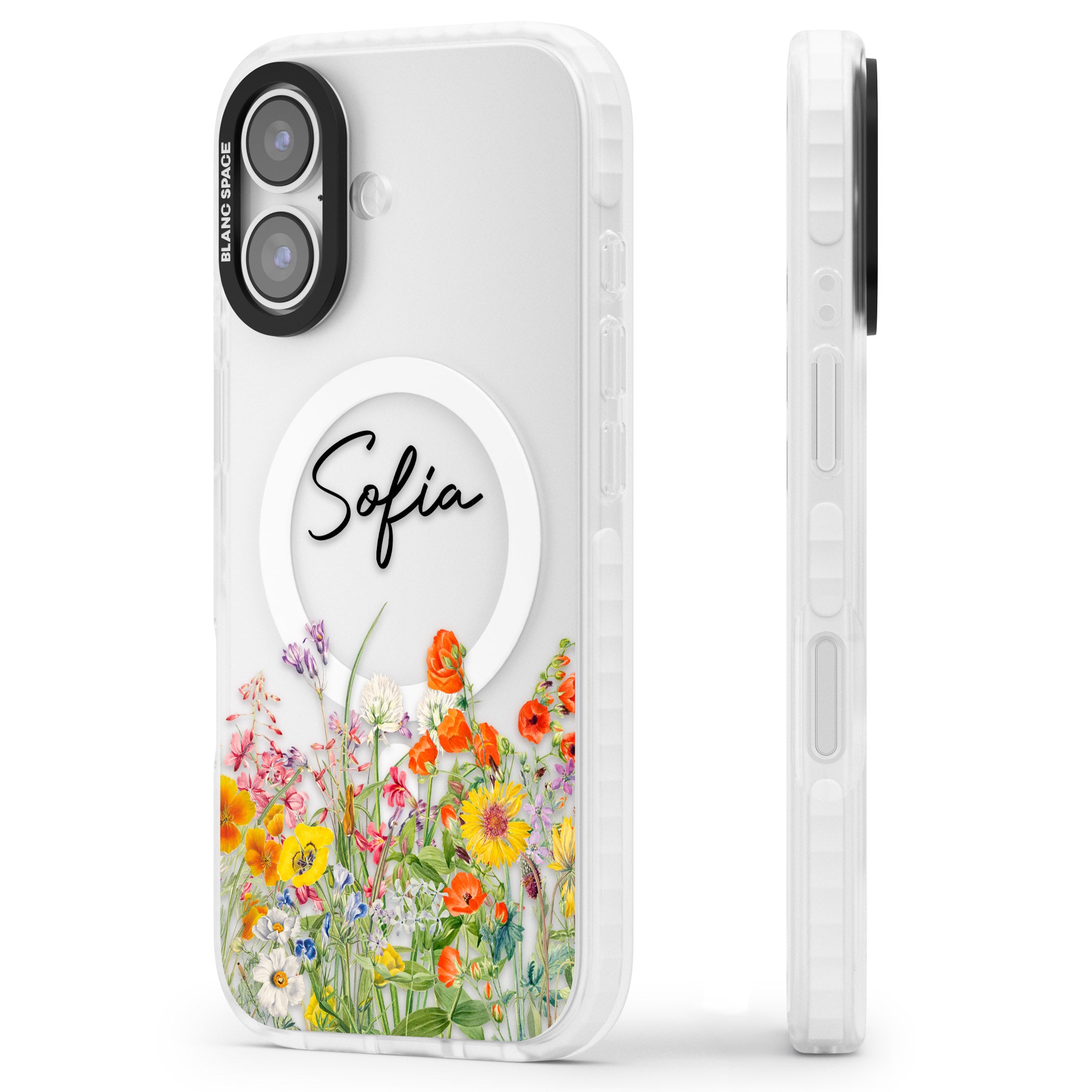 Personalised Summer Wildflowers iPhone 17 Impact Pro Clear Phone Case Side Profile