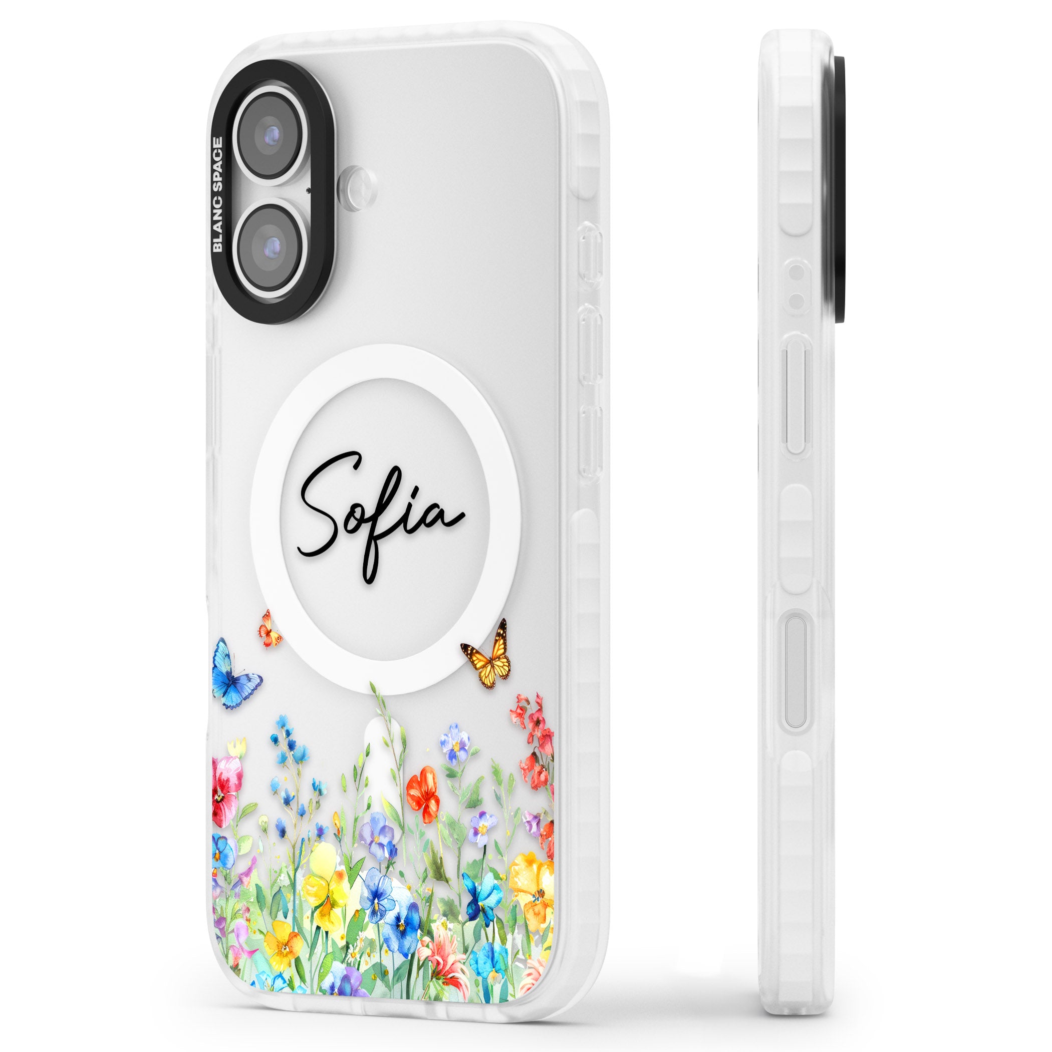 Personalised Buterflies Wildflowers iPhone 17 Impact Pro Clear Phone Case Side Profile