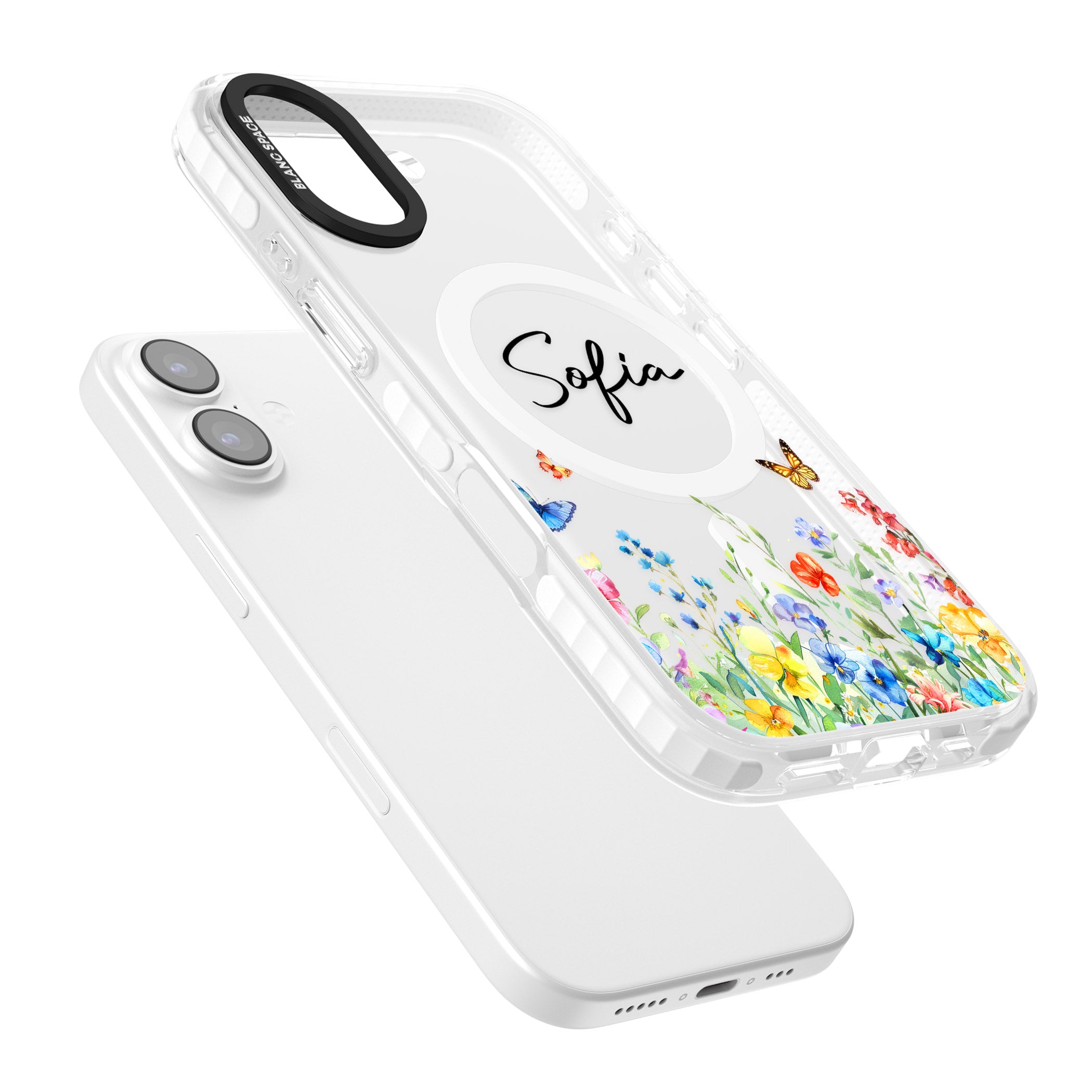 Personalised Buterflies Wildflowers iPhone 17 Impact Pro Clear Phone Case Colours