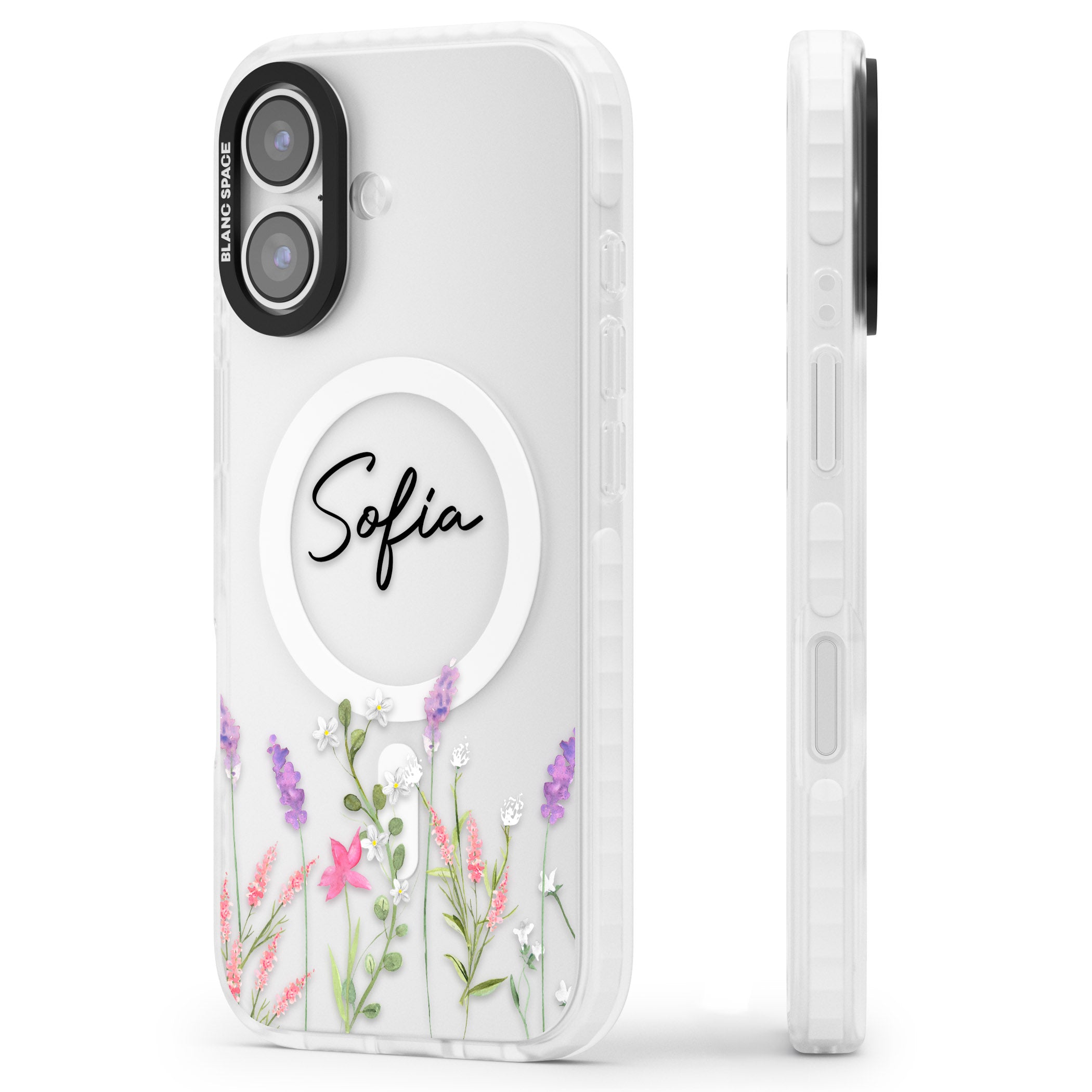 Personalised Lavender Wildflowers iPhone 17 Impact Pro Clear Phone Case Side Profile