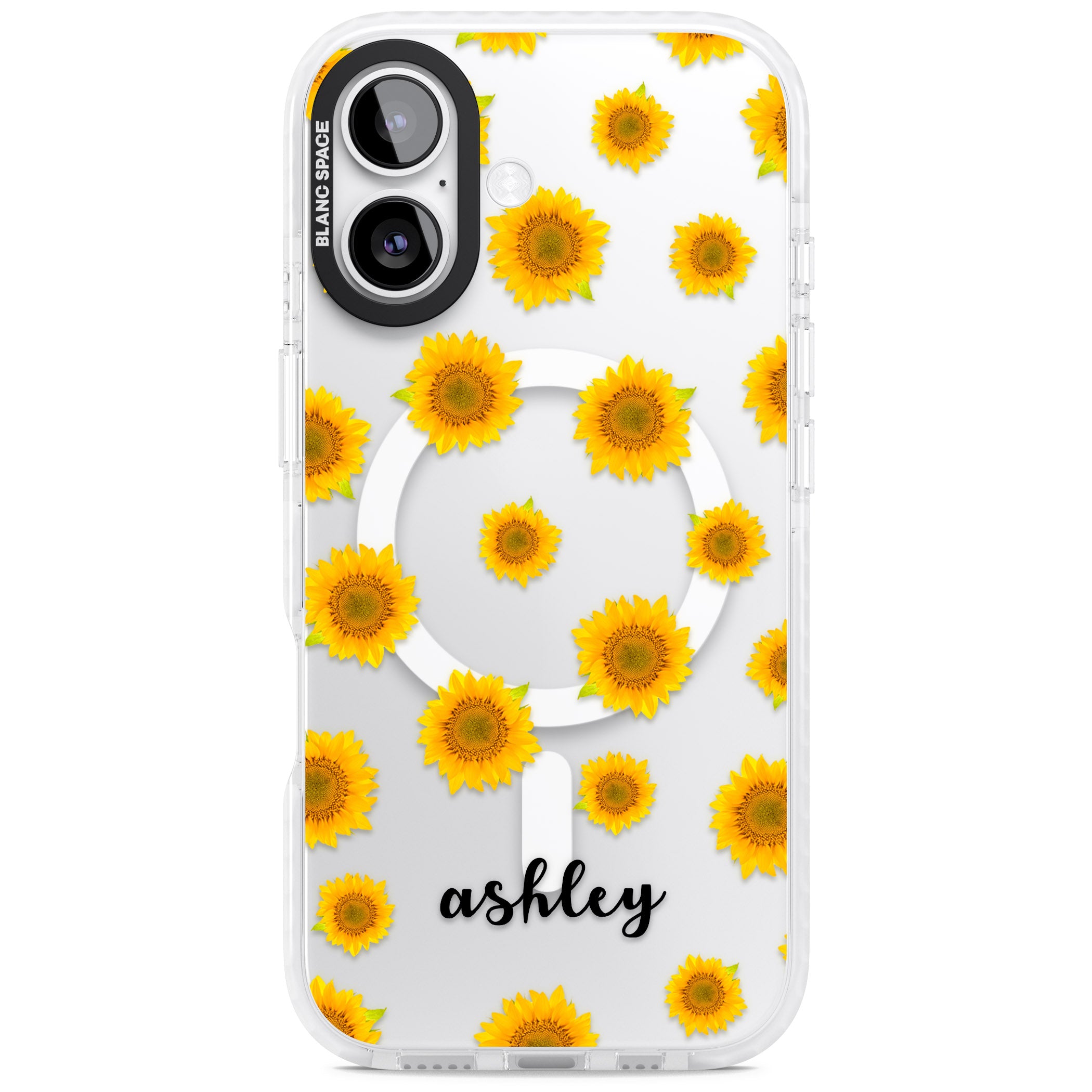 Personalised Sunflowers & Cursive iPhone 17 Impact Pro Clear Phone Case