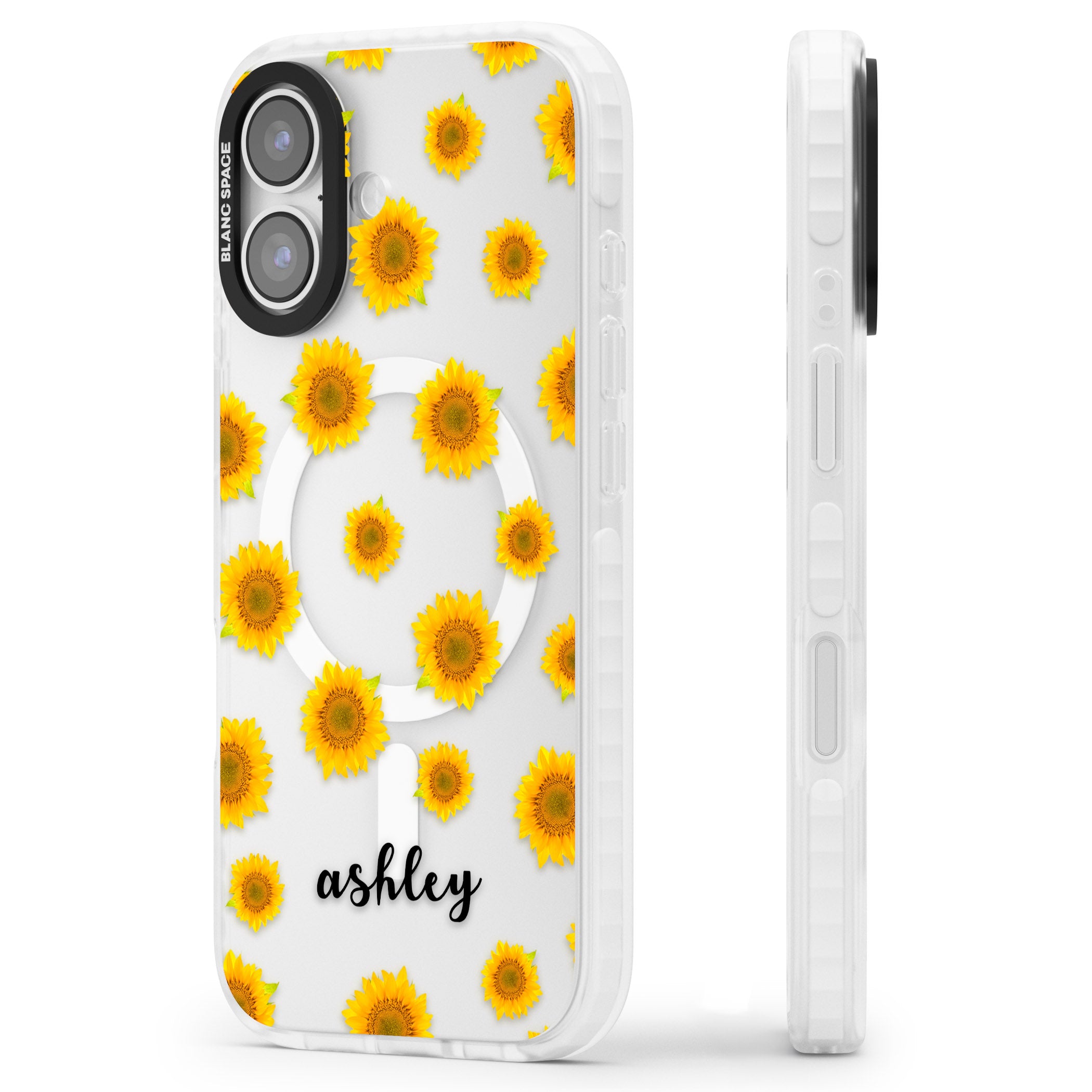 Personalised Sunflowers & Cursive iPhone 17 Impact Pro Clear Phone Case Side Profile
