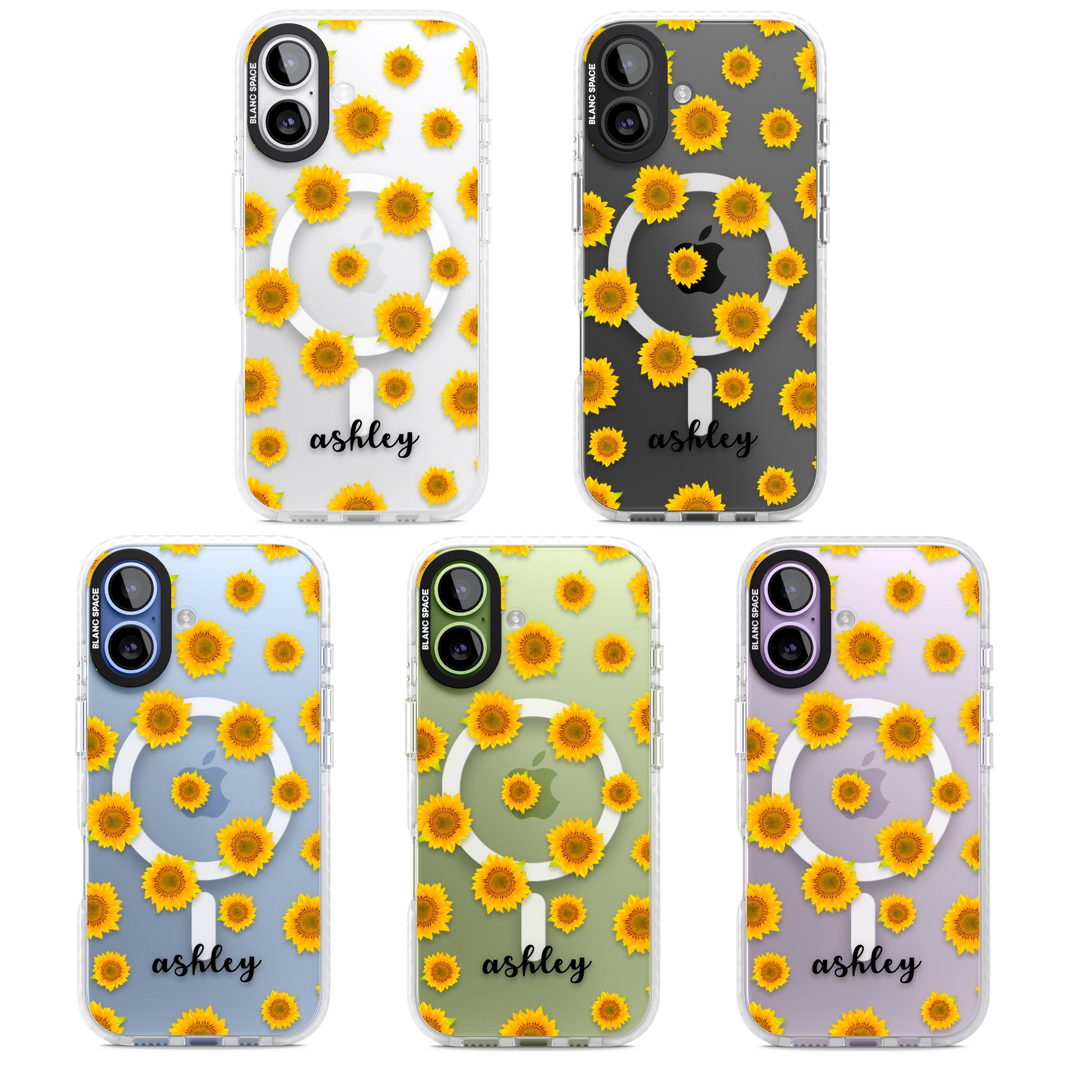 Personalised Sunflowers & Cursive iPhone 17 Impact Pro Clear Phone Case APT Impact Protection