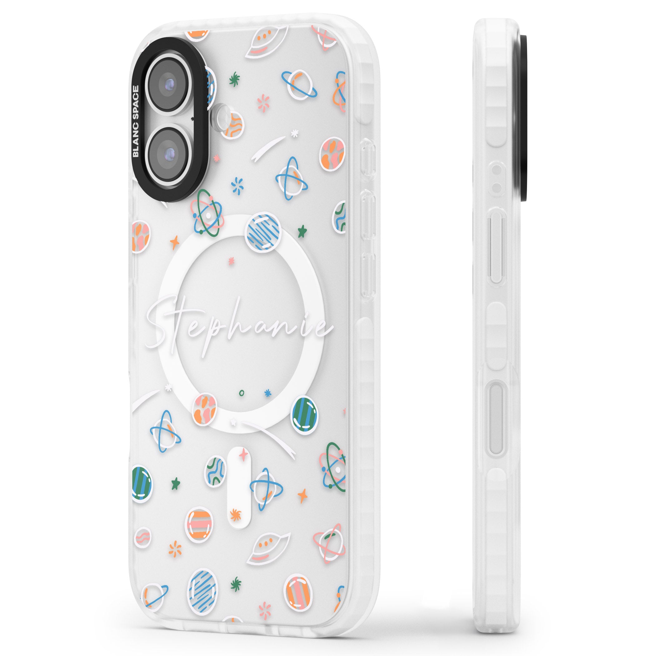 Personalised Space Pattern iPhone 17 Impact Pro Clear Phone Case Side Profile