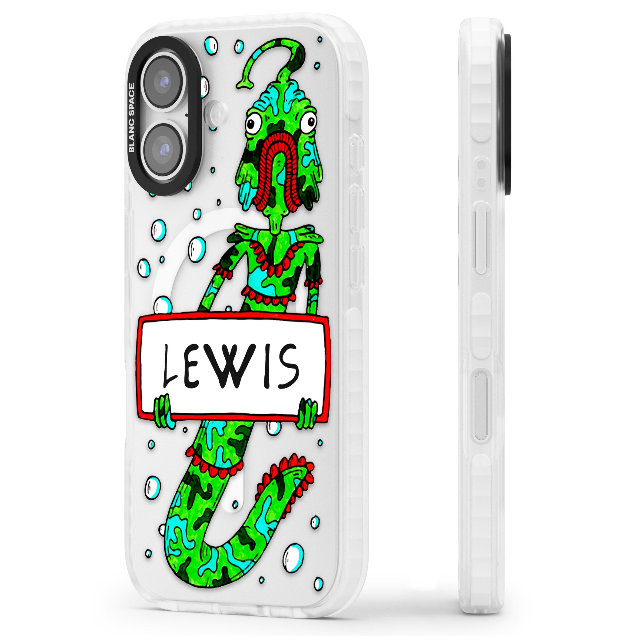 Personalised Fish Boy iPhone 17 Impact Pro Clear Phone Case Side Profile