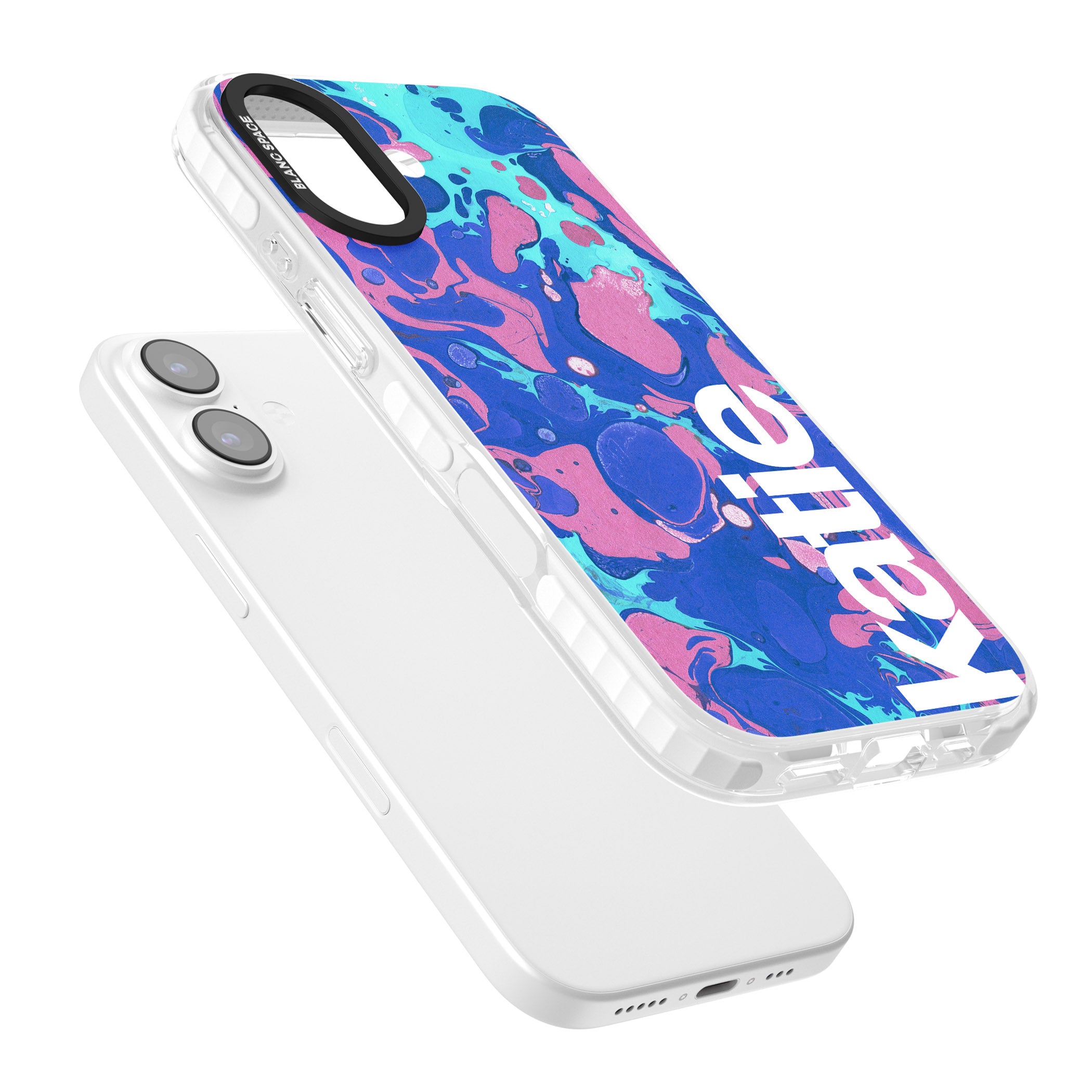 Personalised Navy & Turquoise Marbled iPhone 17 Impact Pro Clear Phone Case Colours