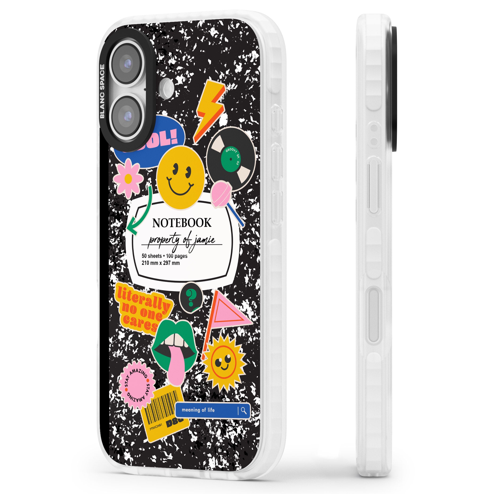 Personalised Quirky Notebook iPhone 17 Impact Pro Clear Phone Case Side Profile