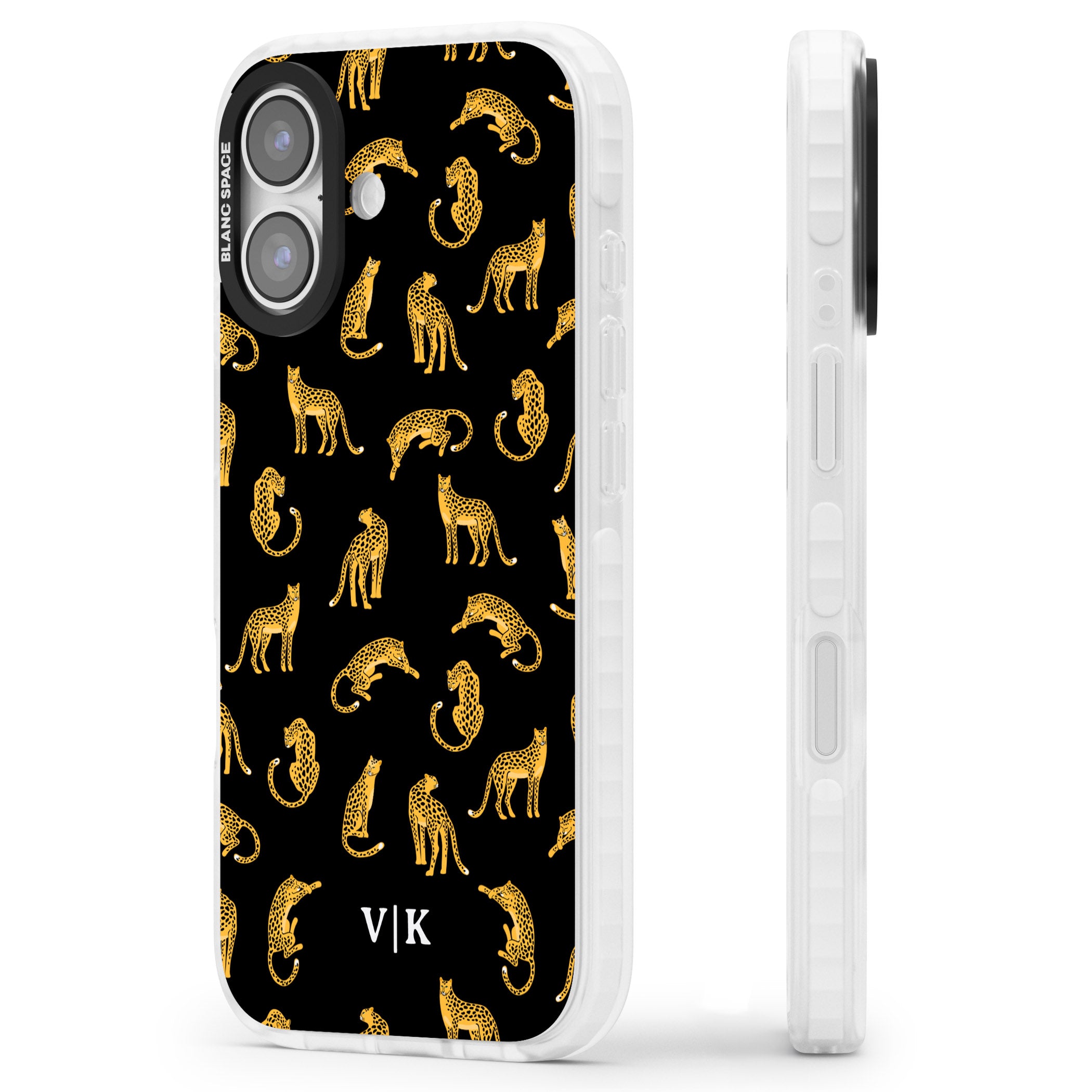 Personalised Gold Cheetah Pattern iPhone 17 Impact Pro Clear Phone Case Side Profile