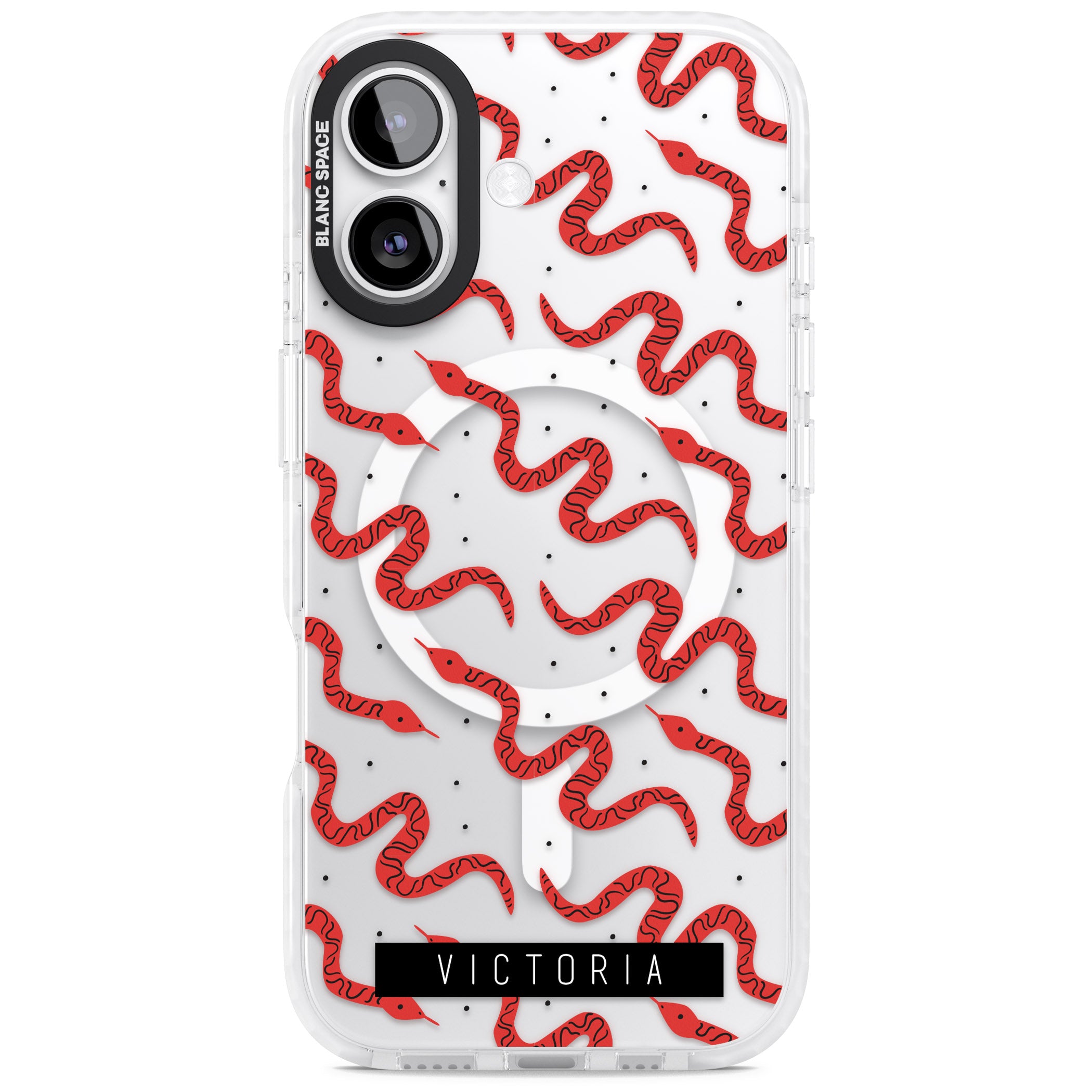 Personalised Red Snake Pattern iPhone 17 Impact Pro Clear Phone Case