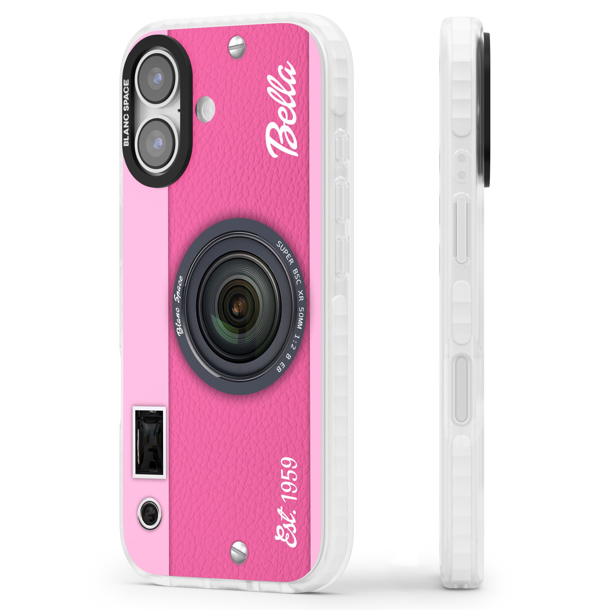 Personalised Pink Dream Camera iPhone 17 Impact Pro Clear Phone Case Side Profile