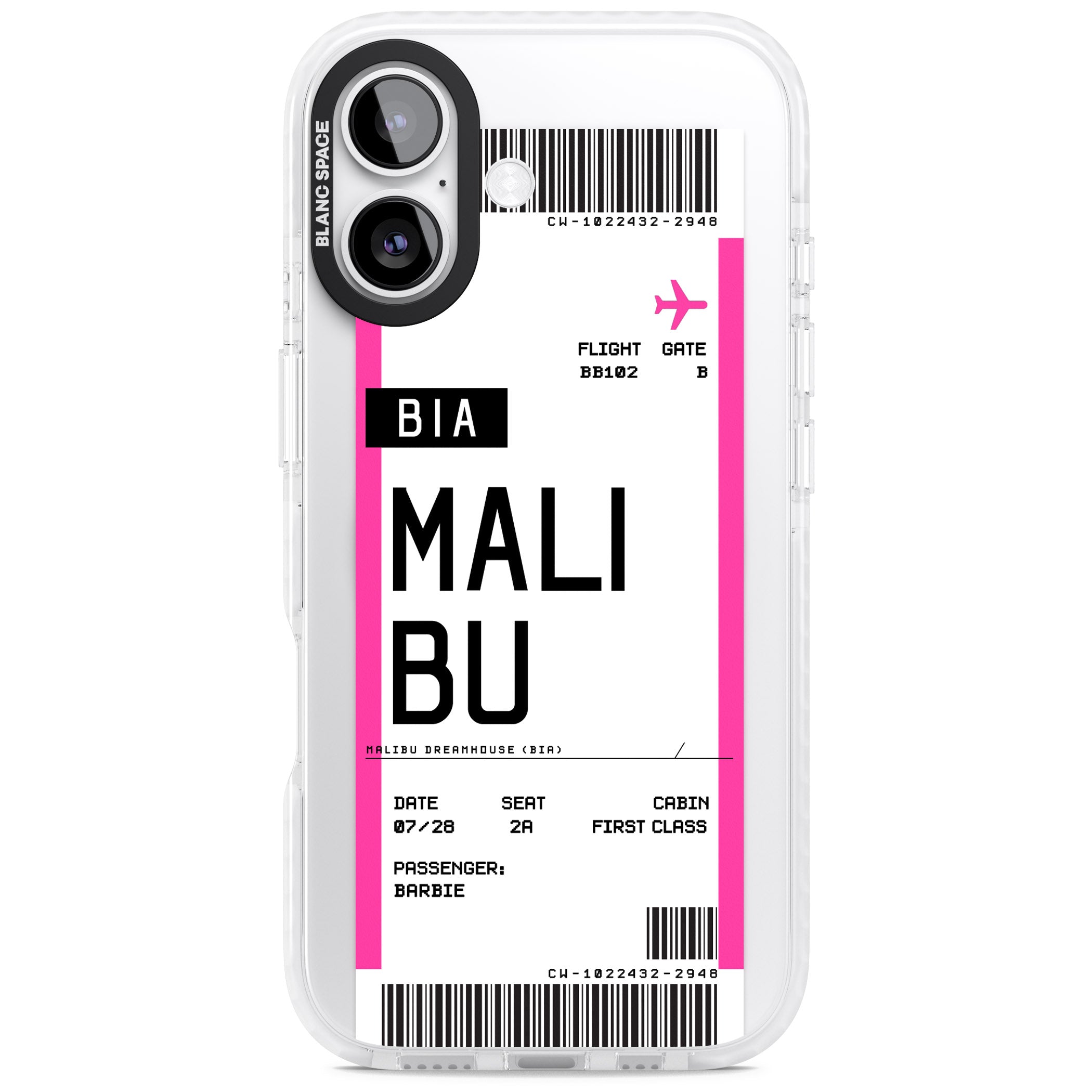 Personalised Pink Malibu Boarding Pass iPhone 17 Impact Pro Clear Phone Case
