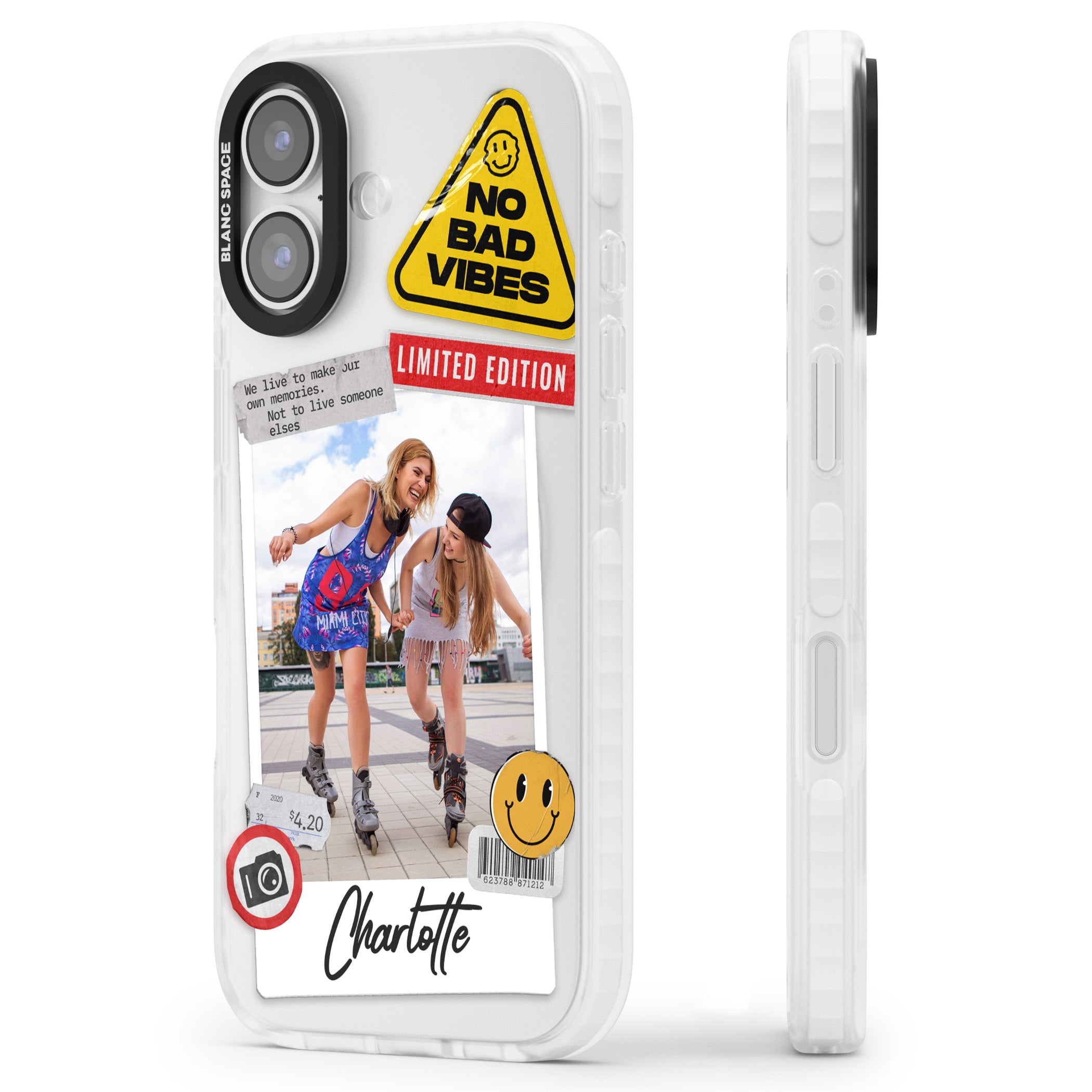 Personalised Sticker Mix Instant Photo iPhone 17 Impact Pro Clear Phone Case Side Profile