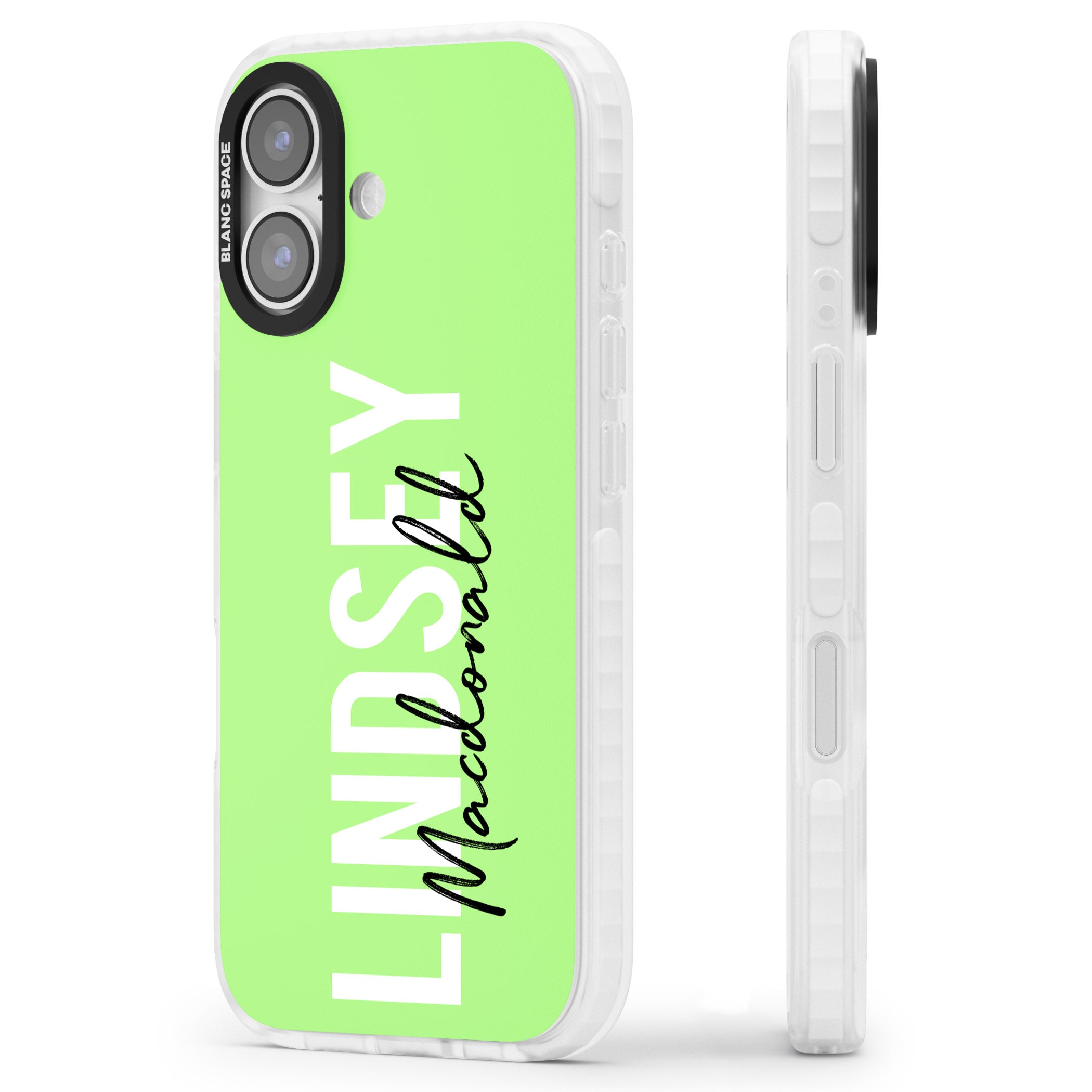 Personalised Bold Name: Lime iPhone 17 Impact Pro Clear Phone Case Side Profile