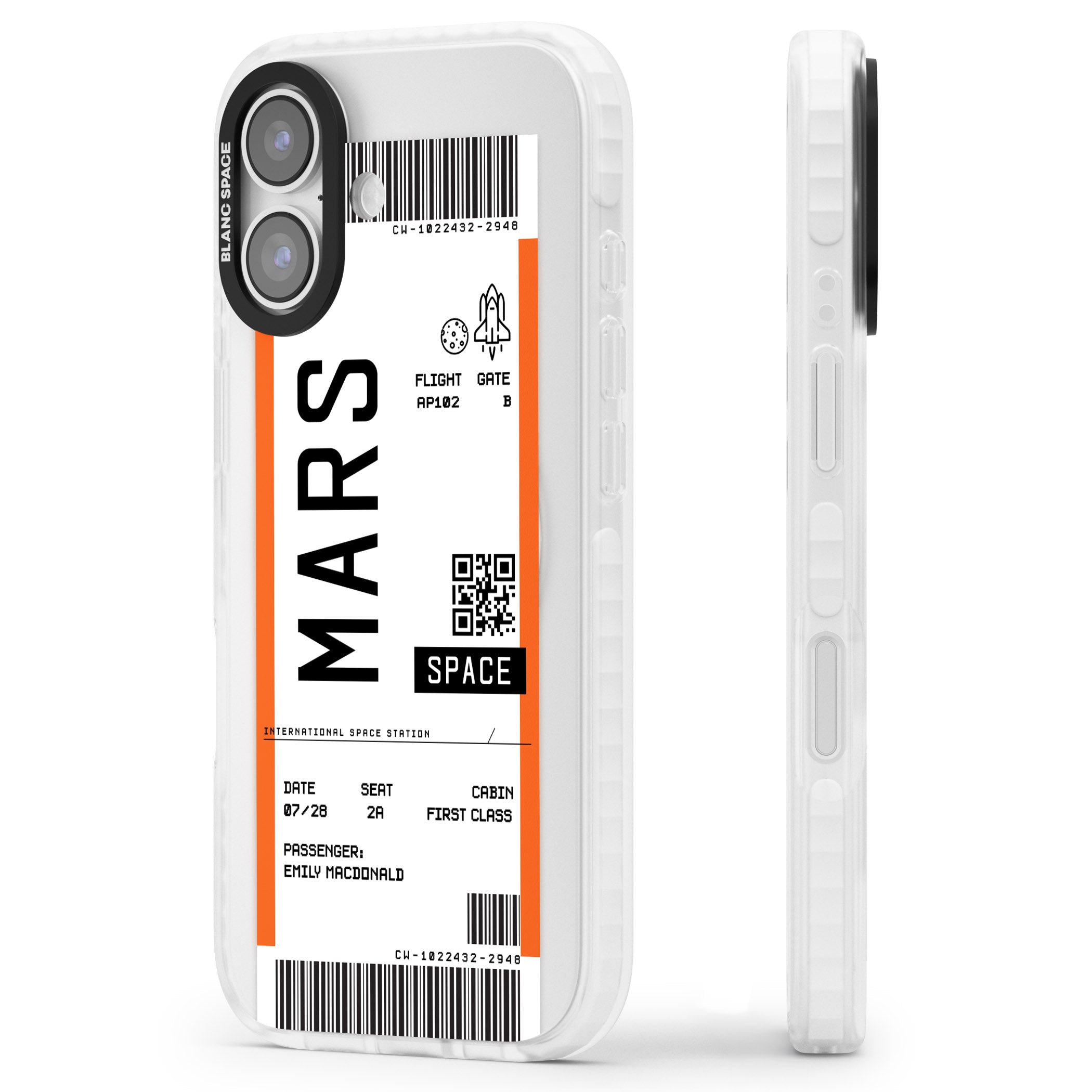 Personalised Mars Travel Ticket iPhone 17 Impact Pro Clear Phone Case Side Profile
