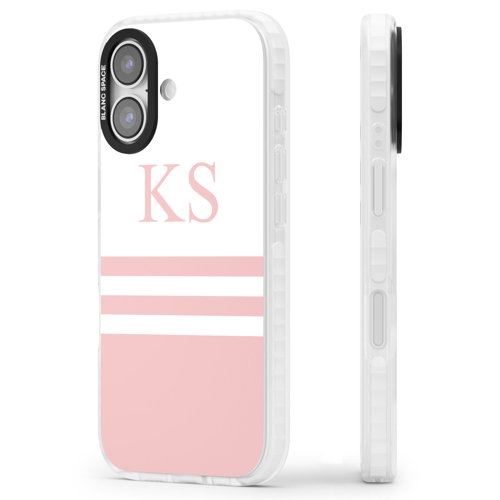 Personalised Pink Stripes & Initials iPhone 17 Impact Pro Clear Phone Case Side Profile