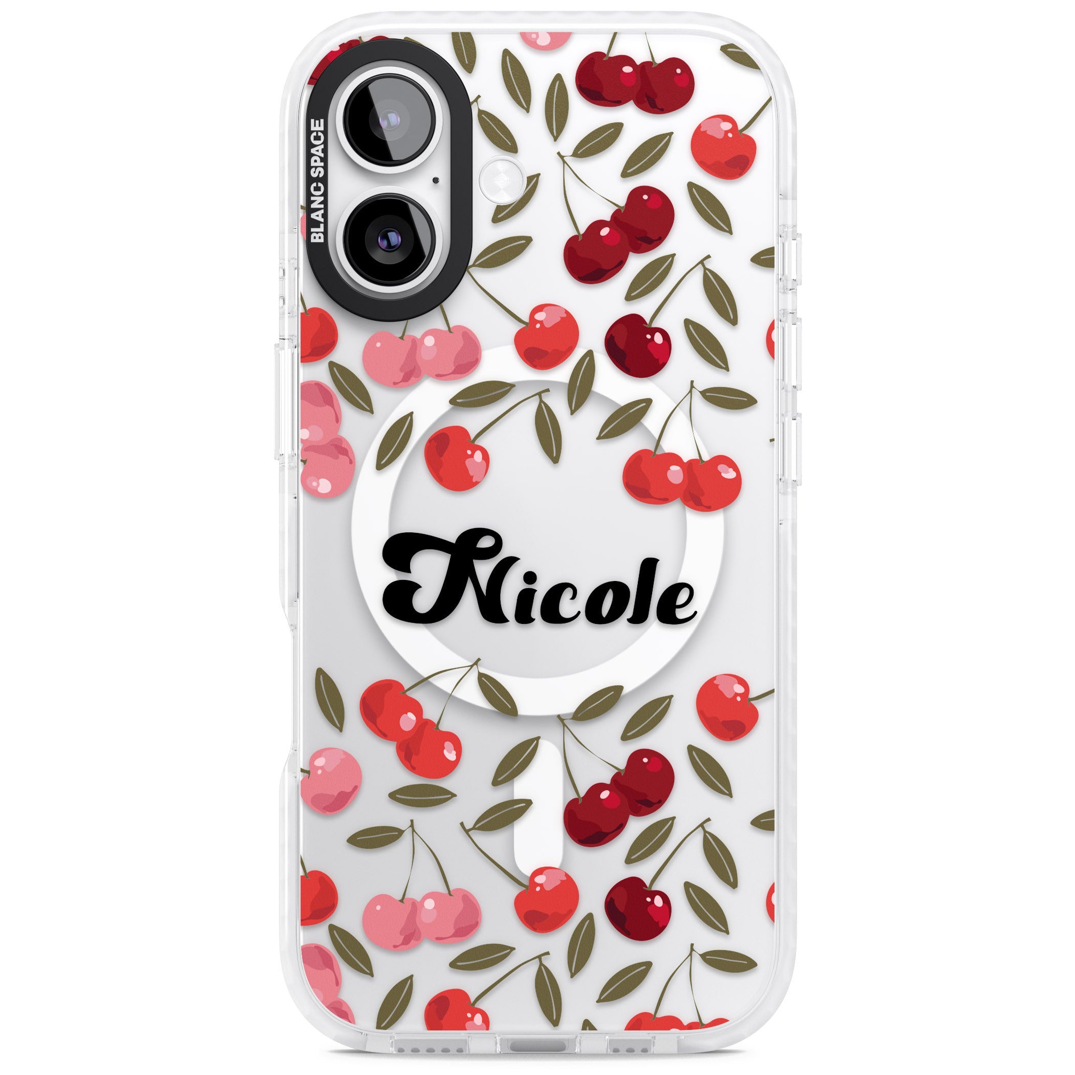 Personalised Cherry Pattern iPhone 17 Impact Pro Clear Phone Case