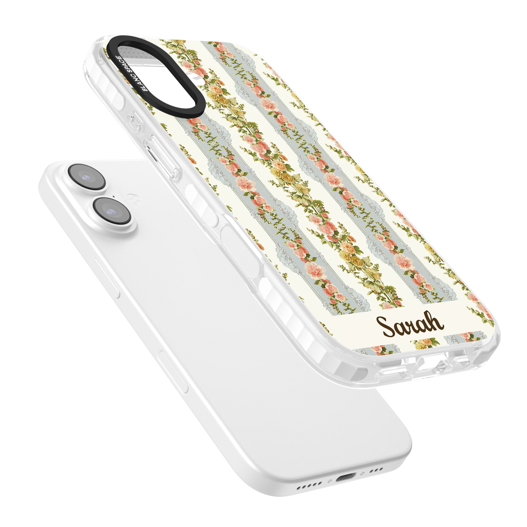 Personalised Vintage Floral Stripes iPhone 17 Impact Pro Clear Phone Case Colours