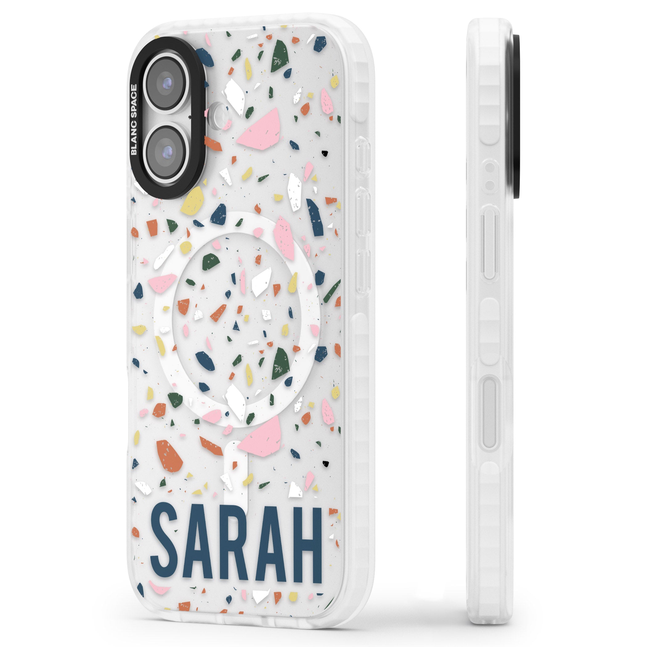 Personalised Terrazzo iPhone 17 Impact Pro Clear Phone Case Side Profile