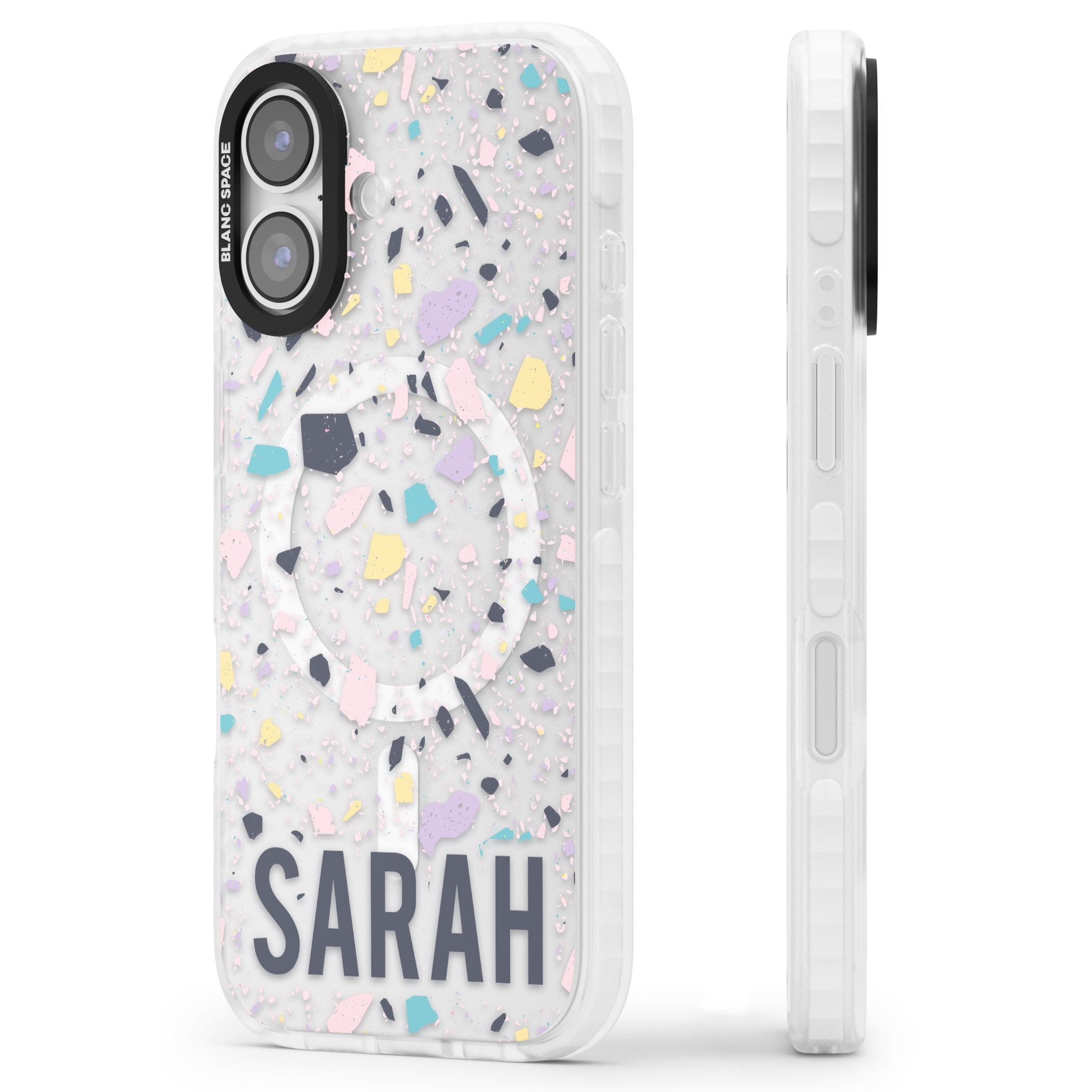 Personalised Pastel Terrazzo iPhone 17 Impact Pro Clear Phone Case Side Profile