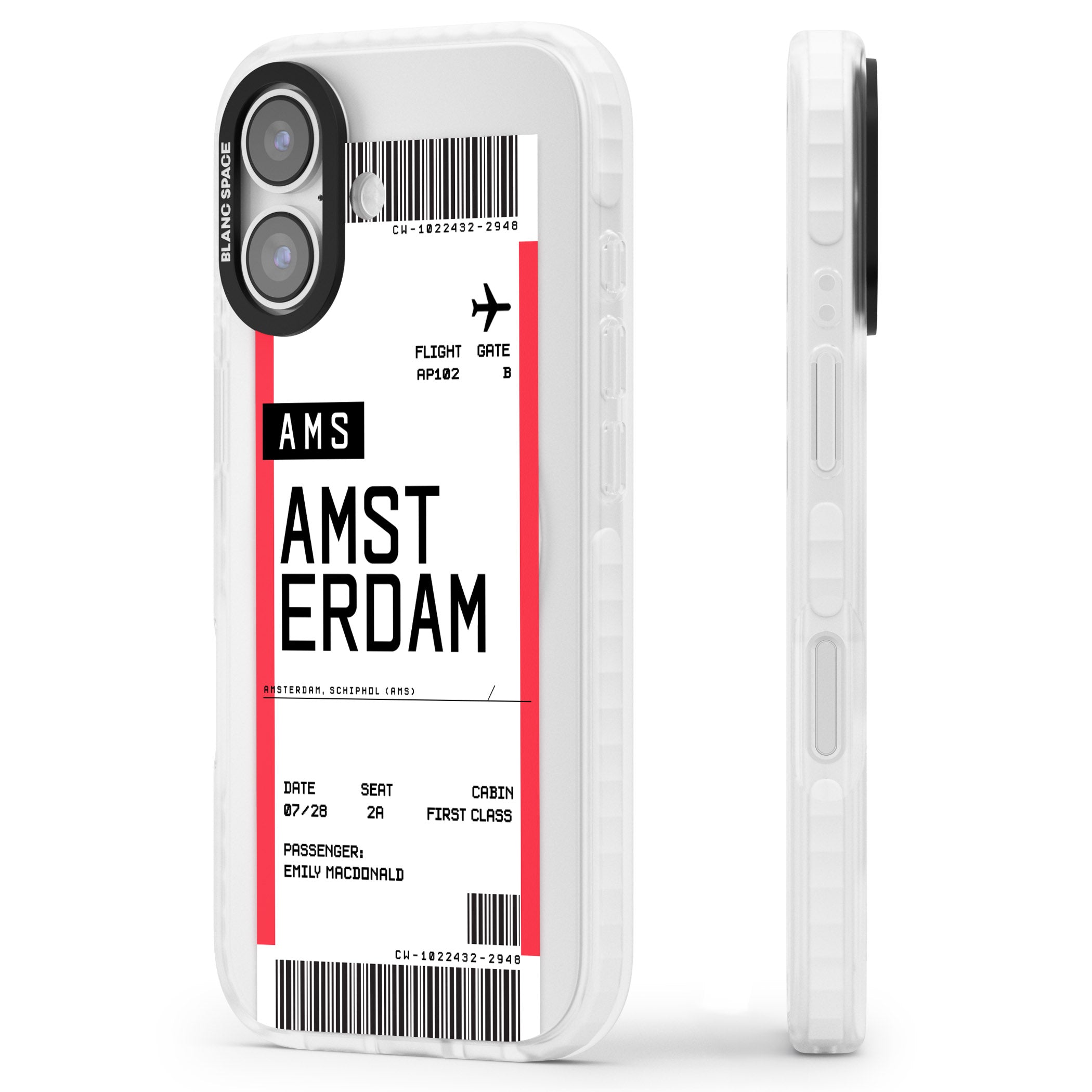 Personalised Amsterdam Boarding Pass iPhone 17 Impact Pro Clear Phone Case Side Profile