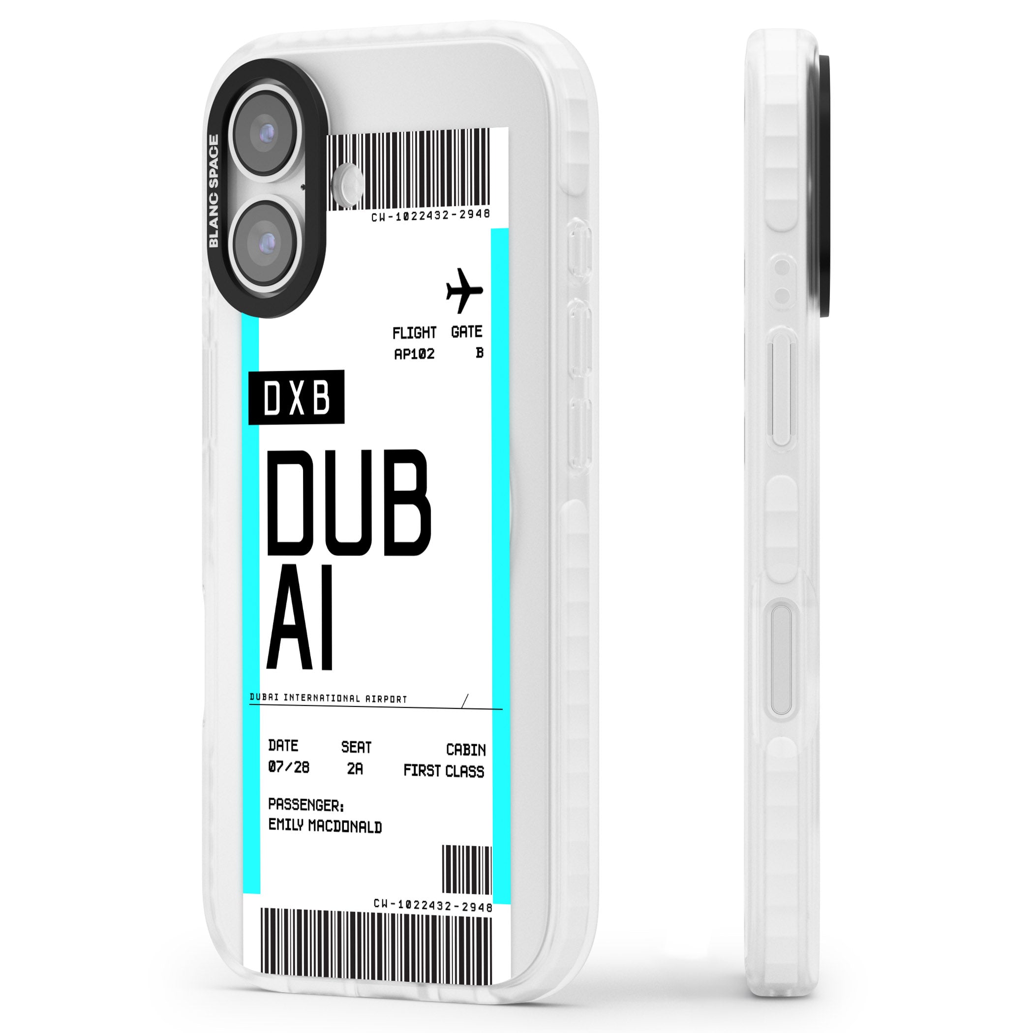 Personalised Dubai Boarding Pass iPhone 17 Impact Pro Clear Phone Case Side Profile