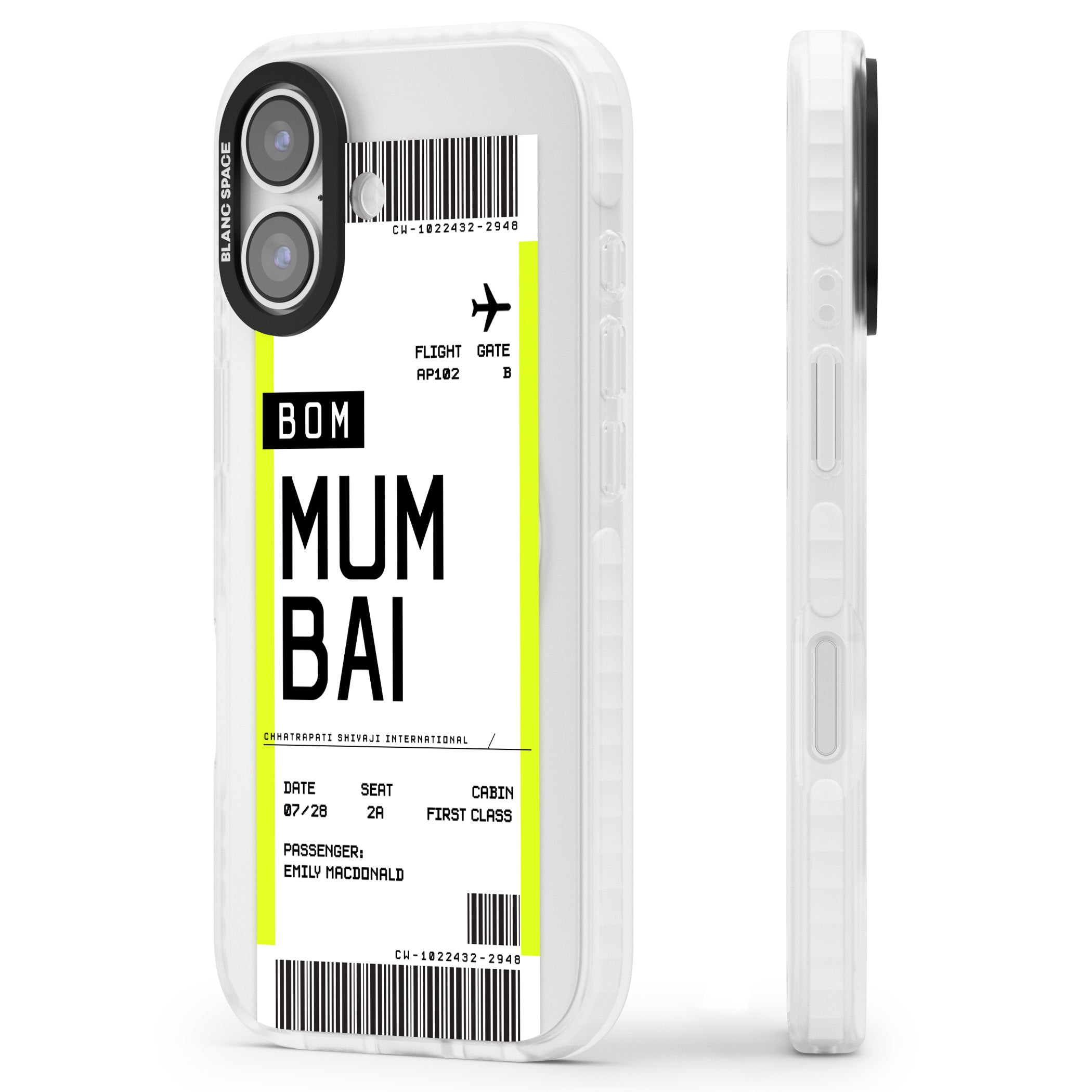 Personalised Mumbai Boarding Pass iPhone 17 Impact Pro Clear Phone Case Side Profile