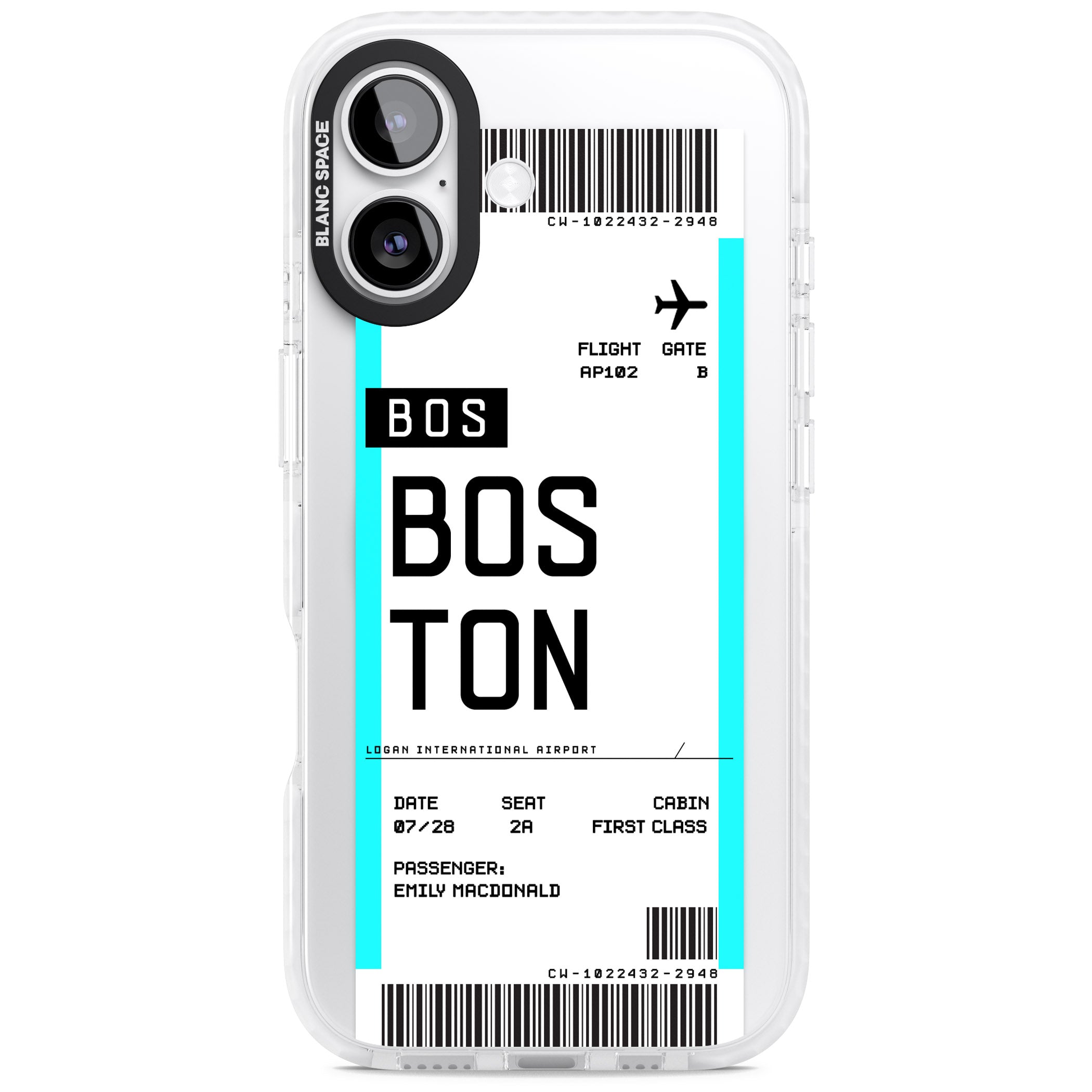 Personalised Boston Boarding Pass iPhone 17 Impact Pro Clear Phone Case