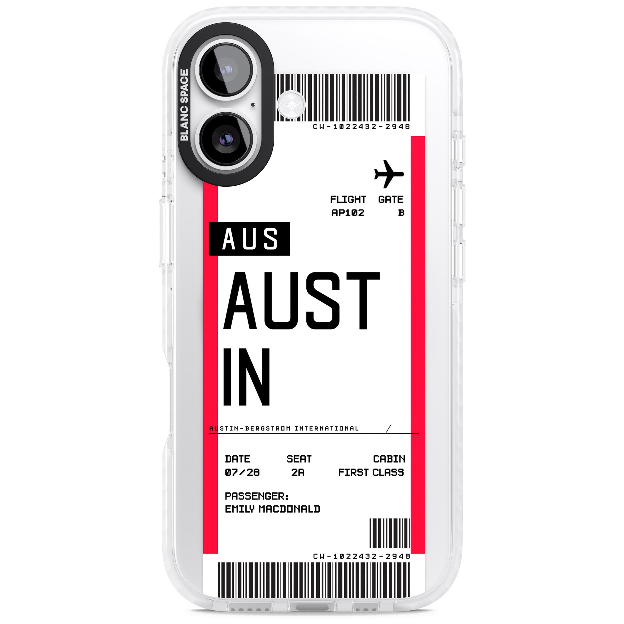 Personalised Austin Boarding Pass iPhone 17 Impact Pro Clear Phone Case