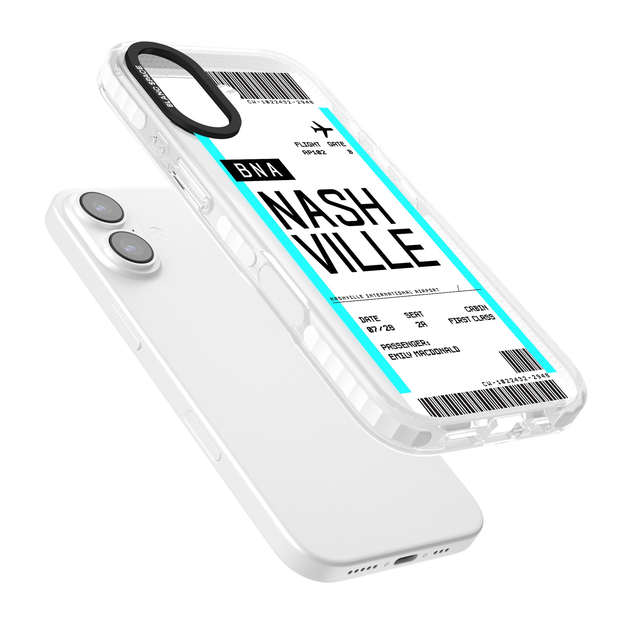 Personalised Nashville Boarding Pass iPhone 17 Impact Pro Clear Phone Case Colours