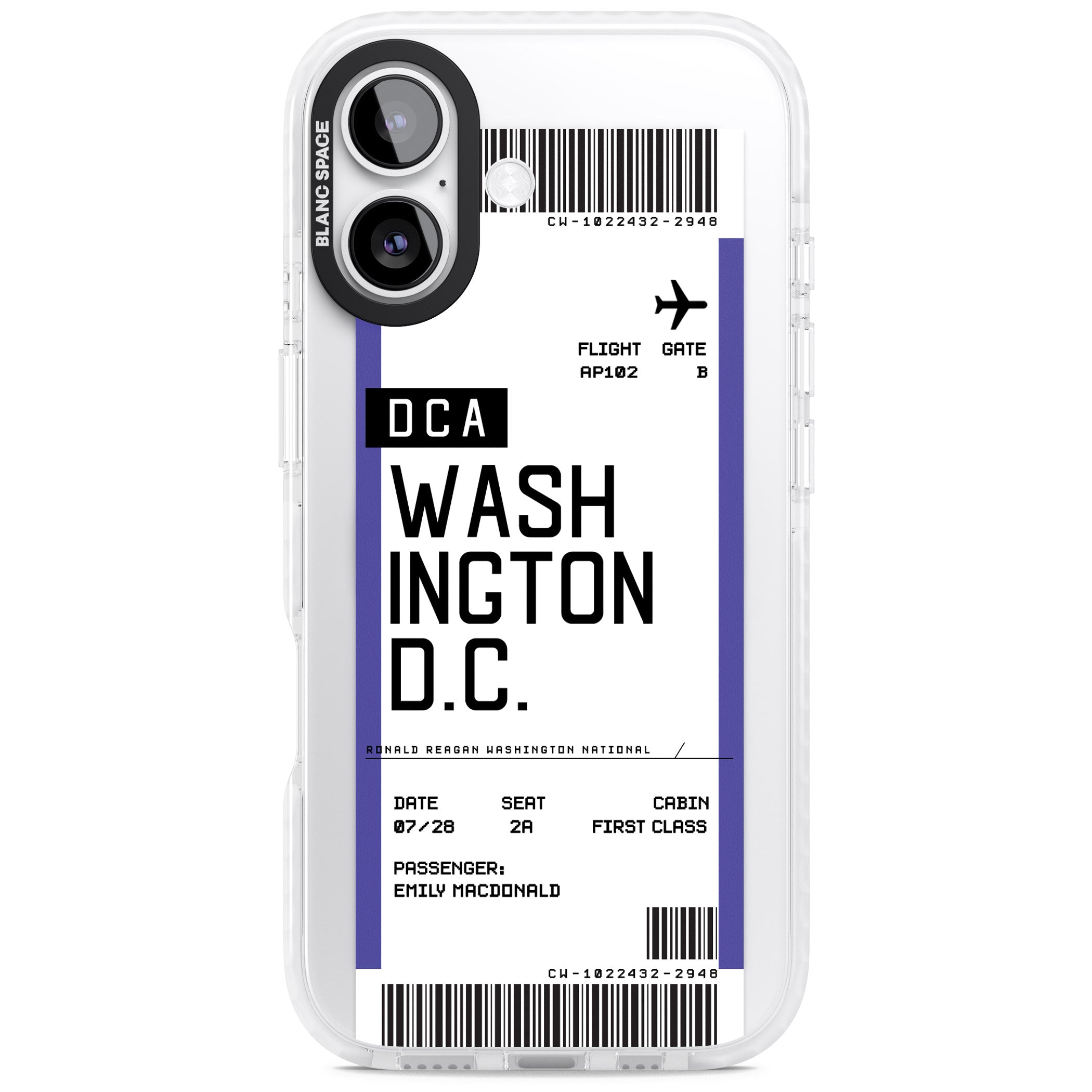 Personalised Washington D.C. Boarding Pass iPhone 17 Impact Pro Clear Phone Case