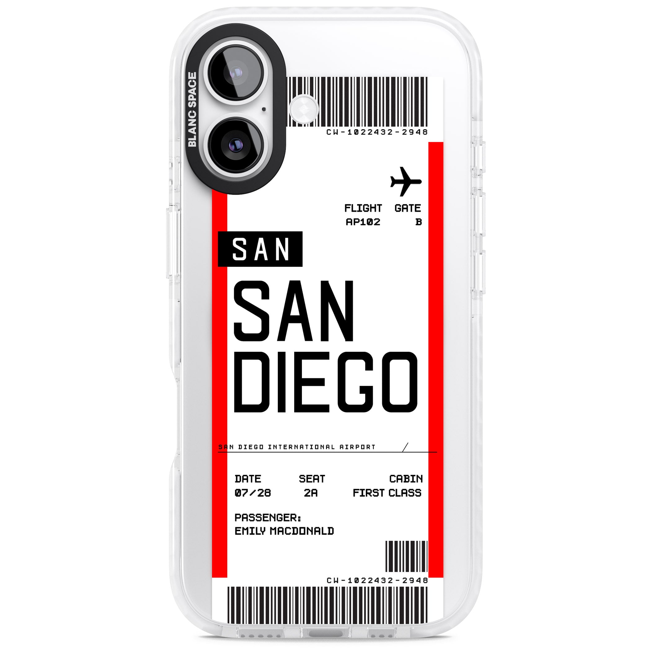 Personalised San Diego Boarding Pass iPhone 17 Impact Pro Clear Phone Case