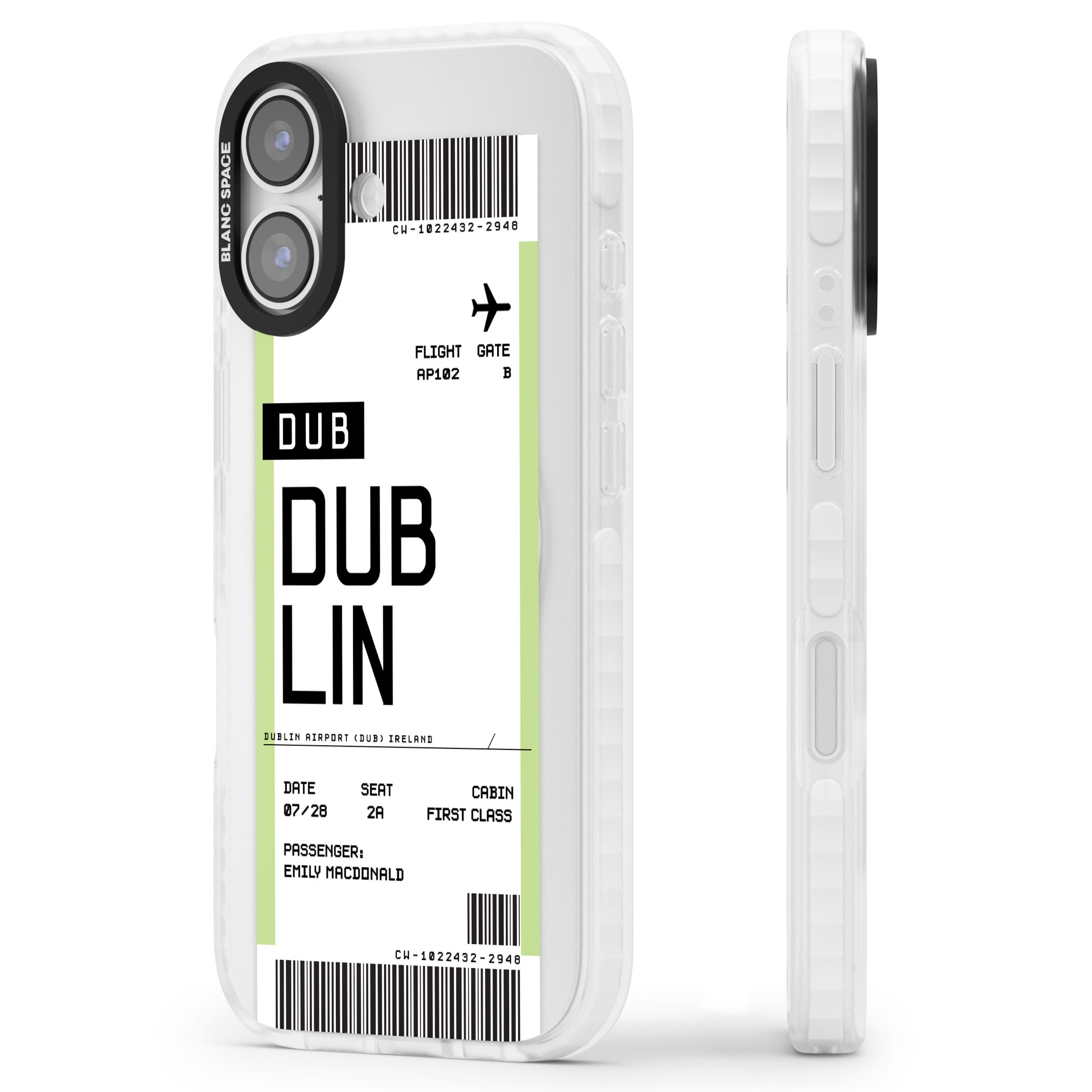 Personalised Dublin Boarding Pass iPhone 17 Impact Pro Clear Phone Case Side Profile