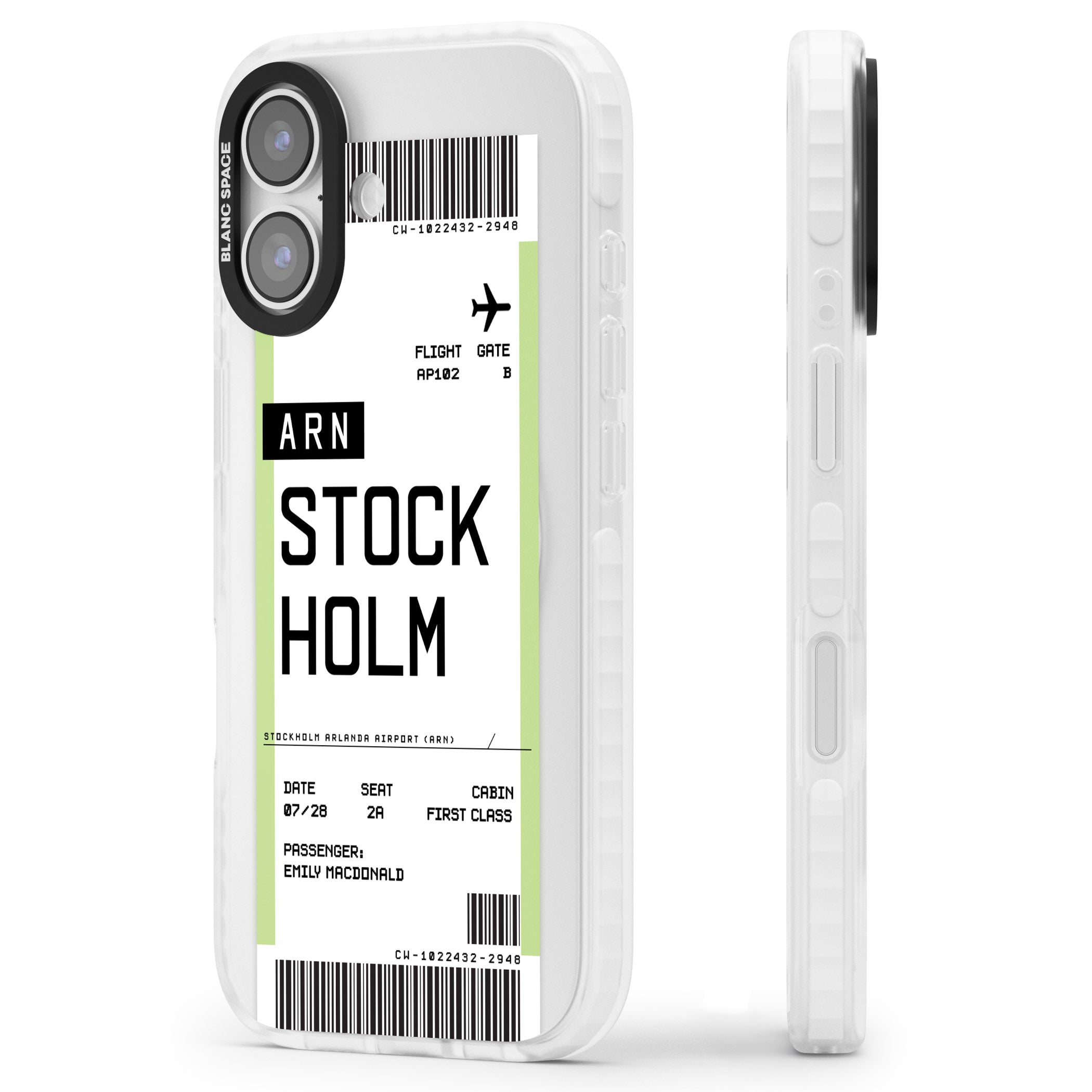 Personalised Stockholm Boarding Pass iPhone 17 Impact Pro Clear Phone Case Side Profile