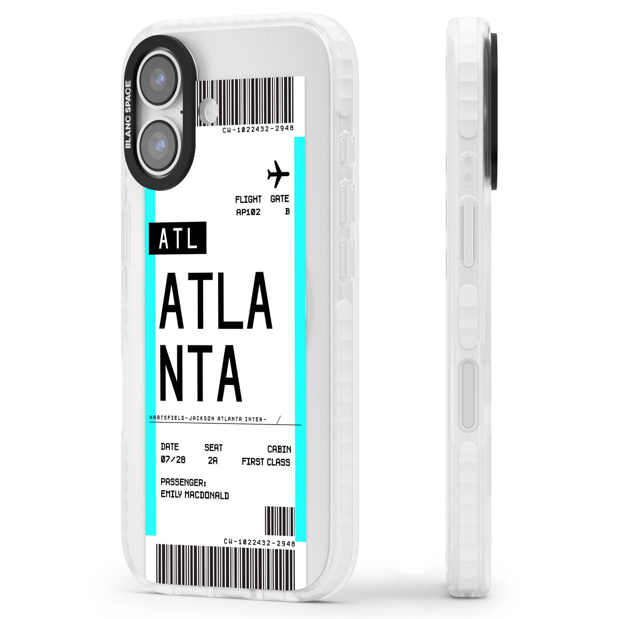 Personalised Atlanta Boarding Pass iPhone 17 Impact Pro Clear Phone Case Side Profile