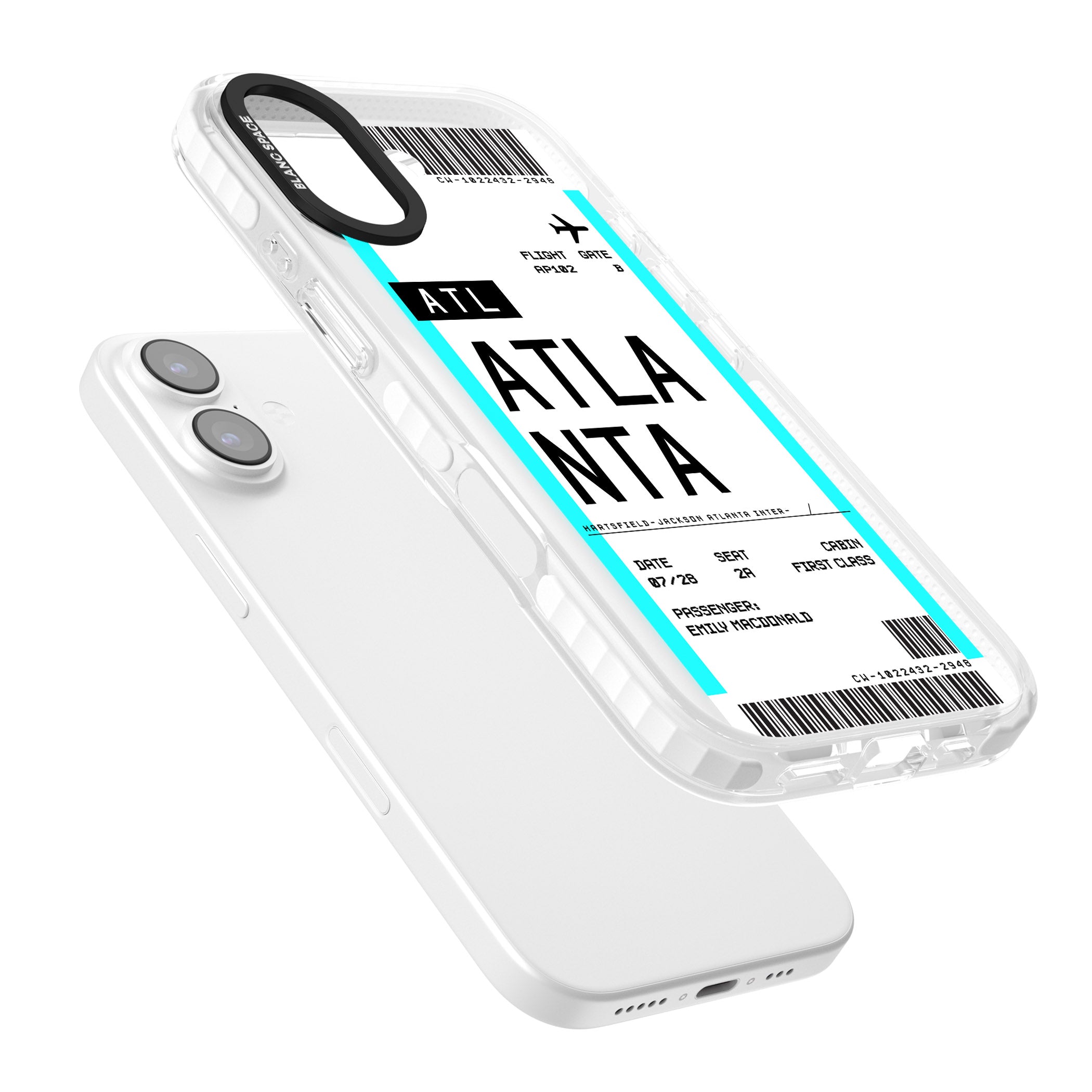 Personalised Atlanta Boarding Pass iPhone 17 Impact Pro Clear Phone Case Colours